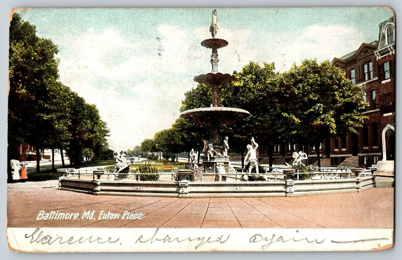 Baltimore, Maryland - Eulaw Place - Vintage Postcard - Posted 1908