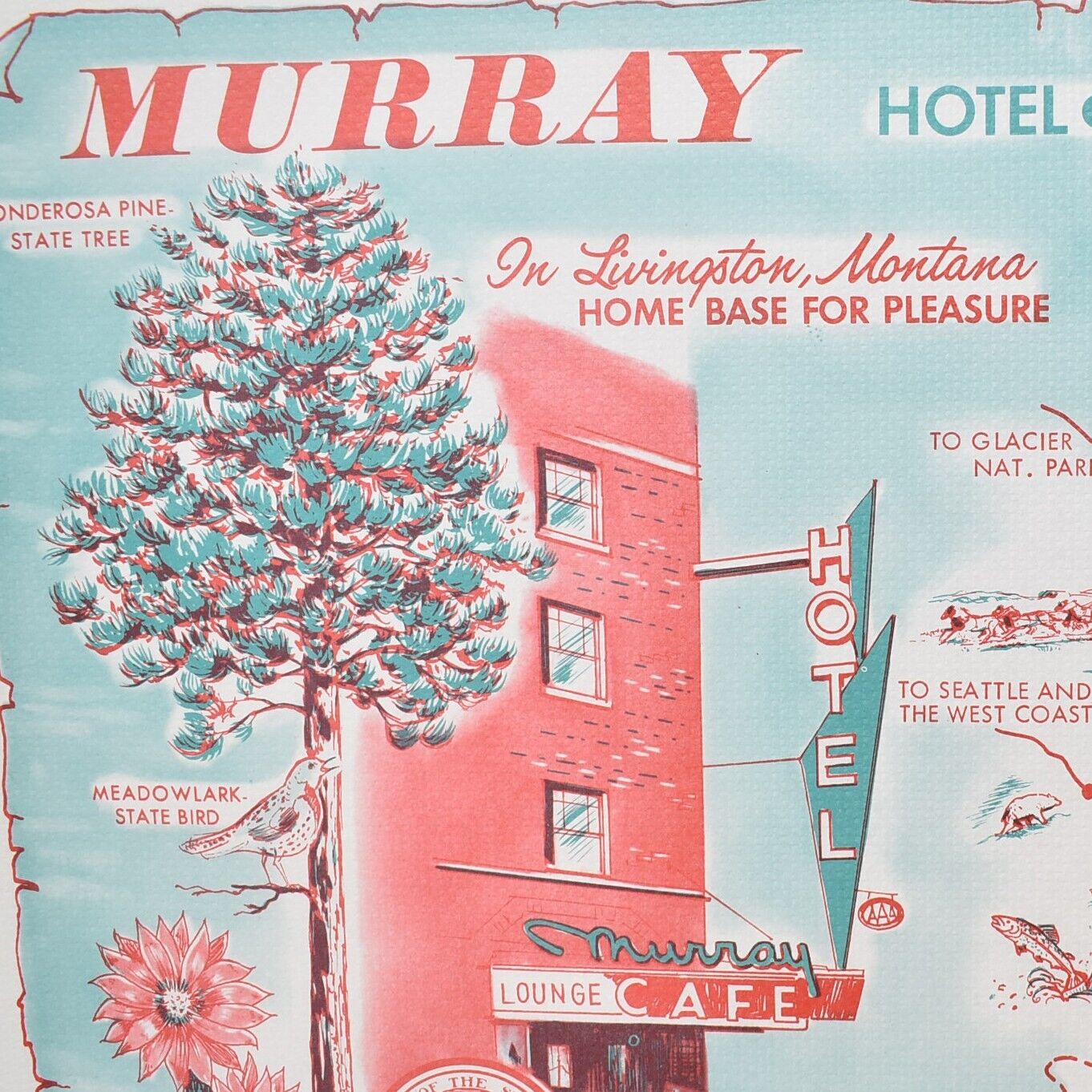 1950s Murray Hotel Restaurant Lounge Placemat 201 W Park St Livingston Montana