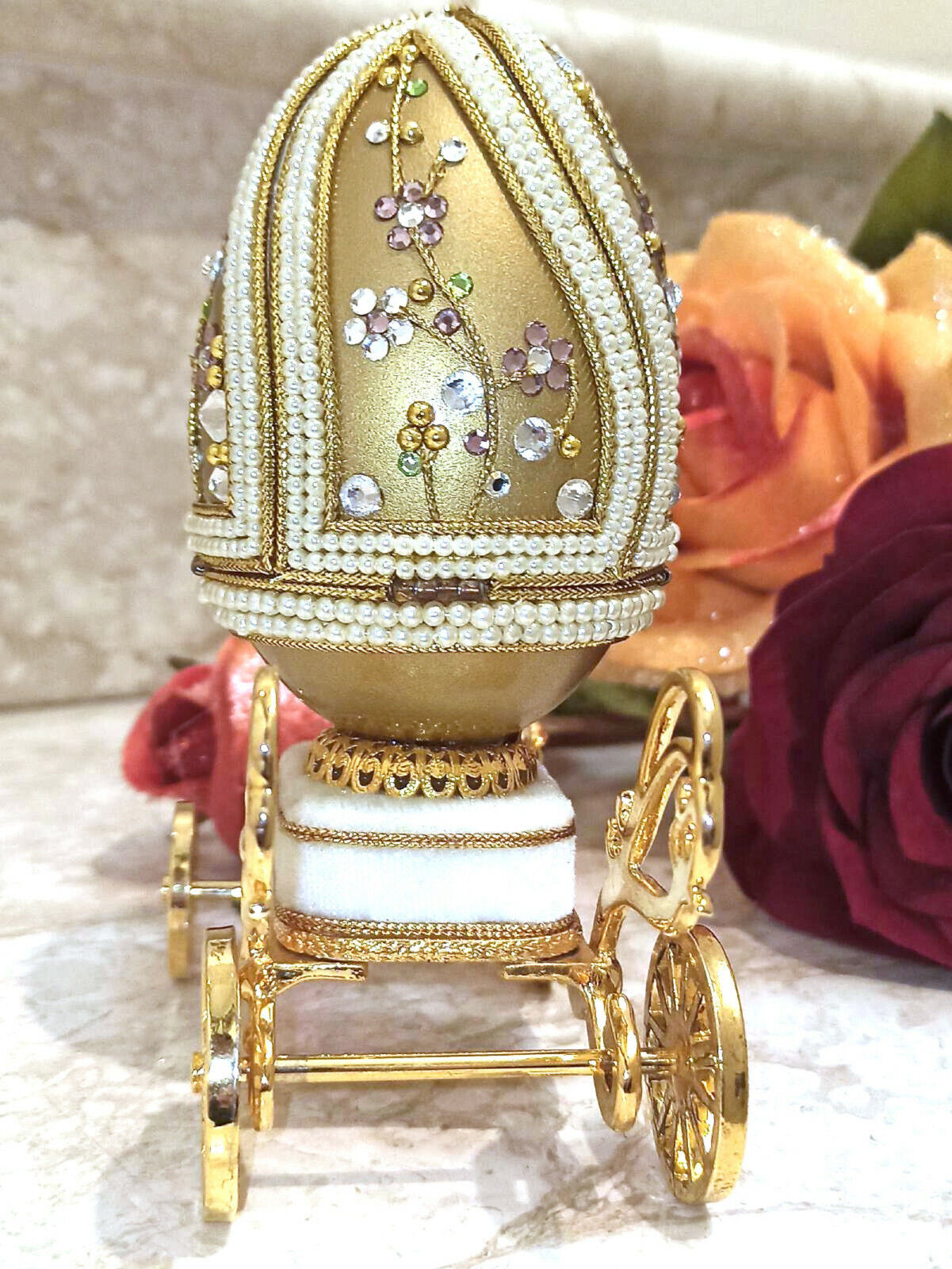 Exquisite Christmas gift for wife Fabergé Faberge egg musical 10ct 24k GOLD Hmde