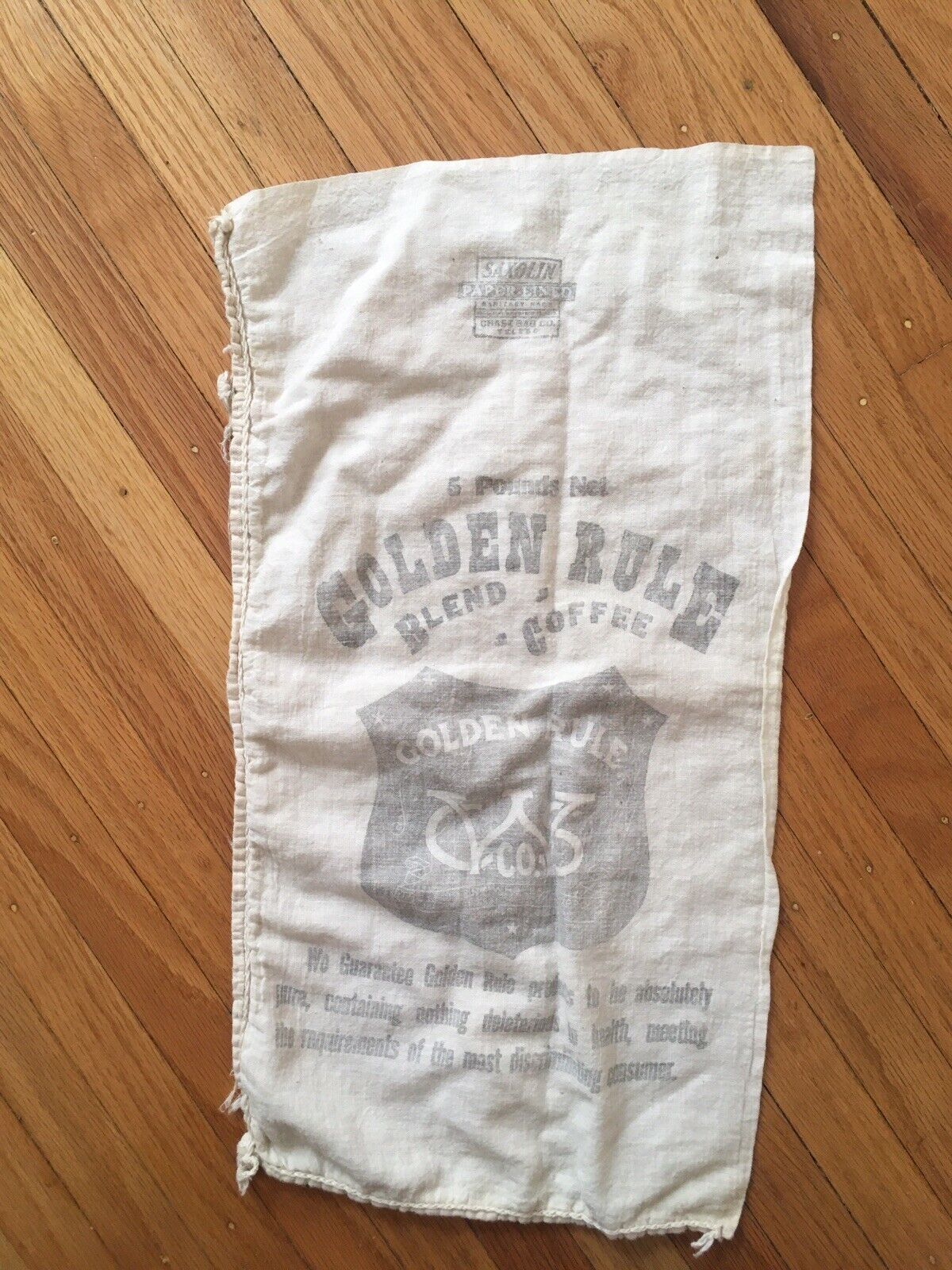 Golden Rule Coffee 5 Lb Coffee Can linen bag cloth chase co Litho Advertising