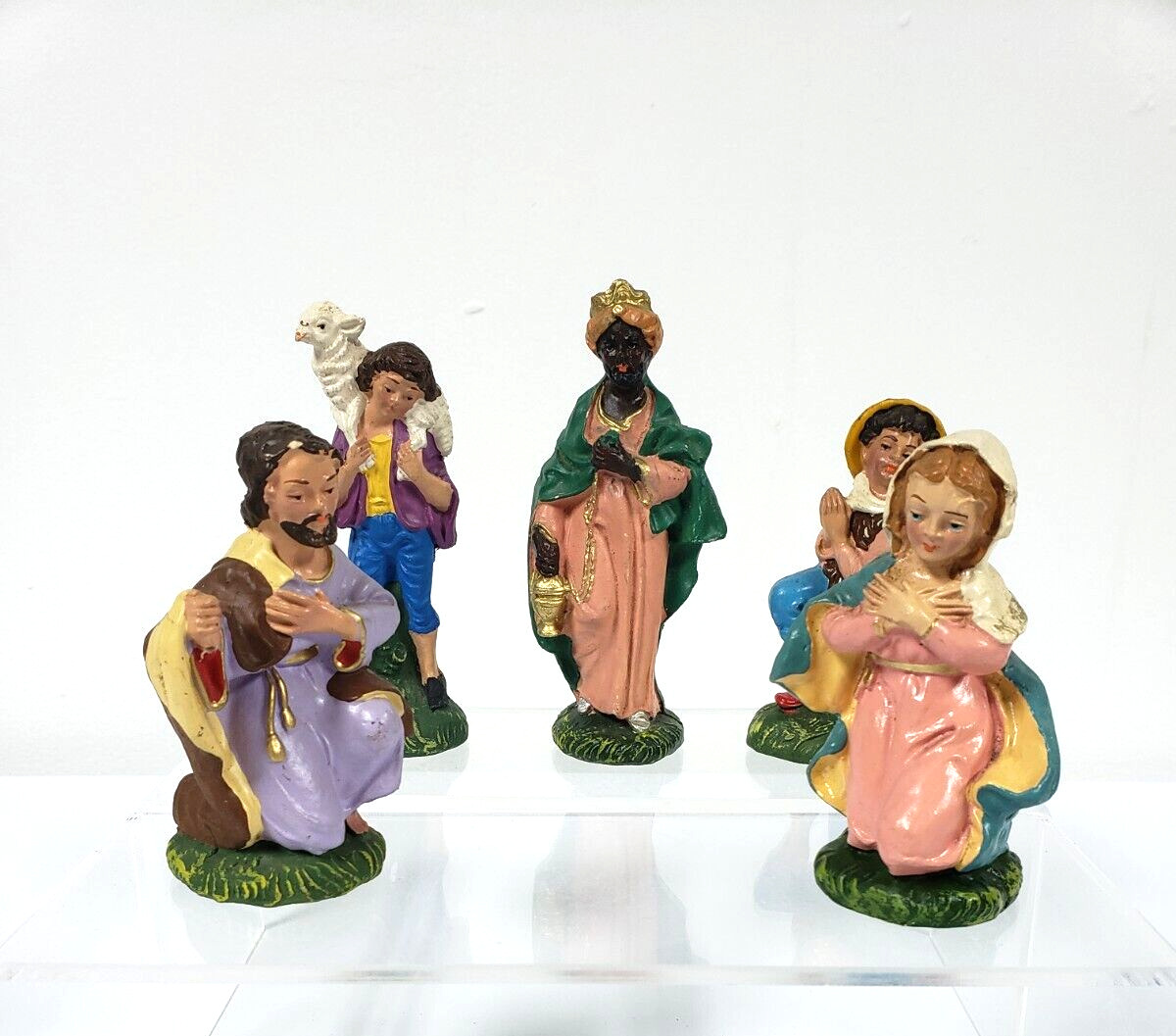Vintage Fontanini Nativity  5 Pieces Italy Christmas ceramic colorful