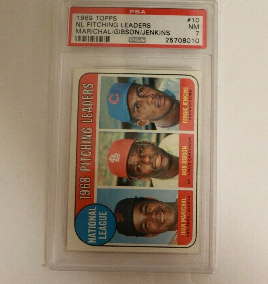 1969 Topps #10 NL Pitching Leaders Marichal, Gibson, Jenkins PSA 7