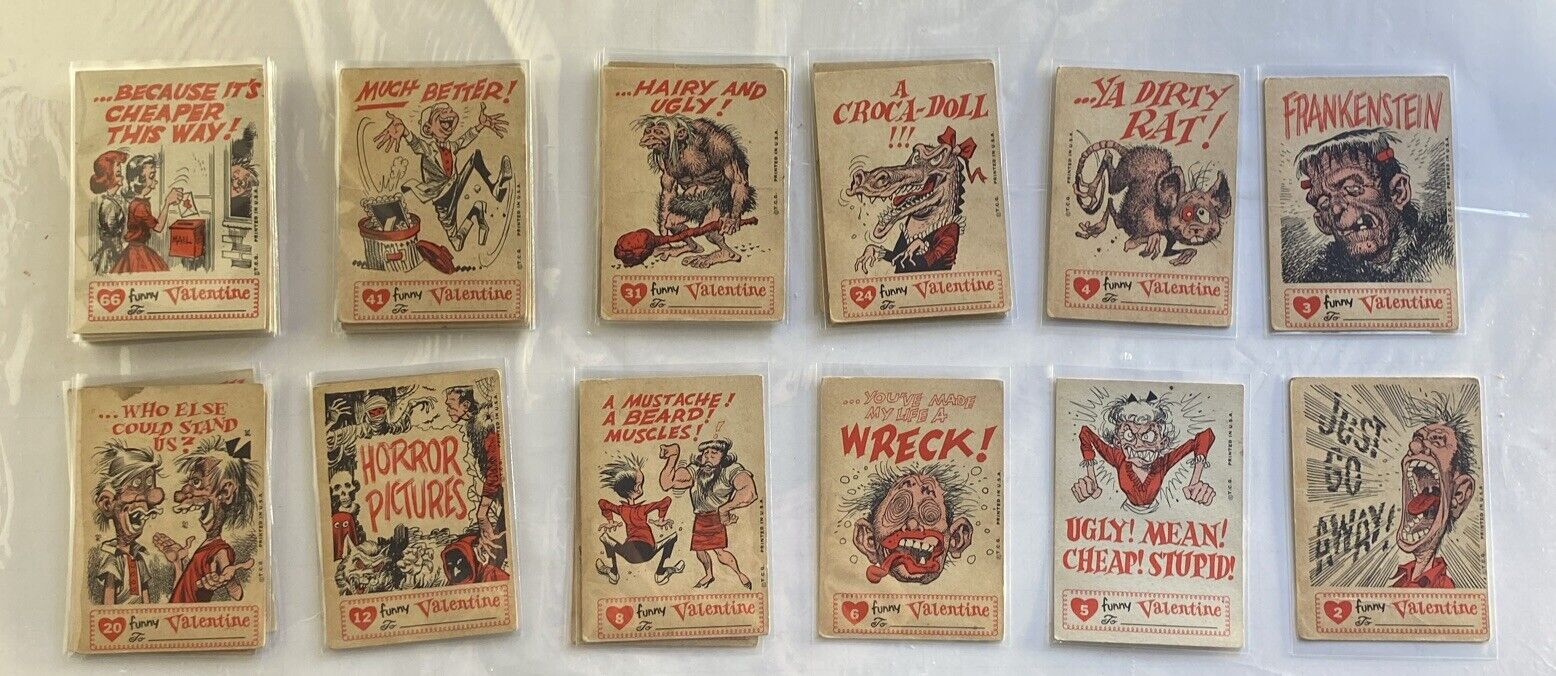 1959 Topps VTG Funny Valentine Cards 37 Card Lot No Dups Jack Davis Art 37/66