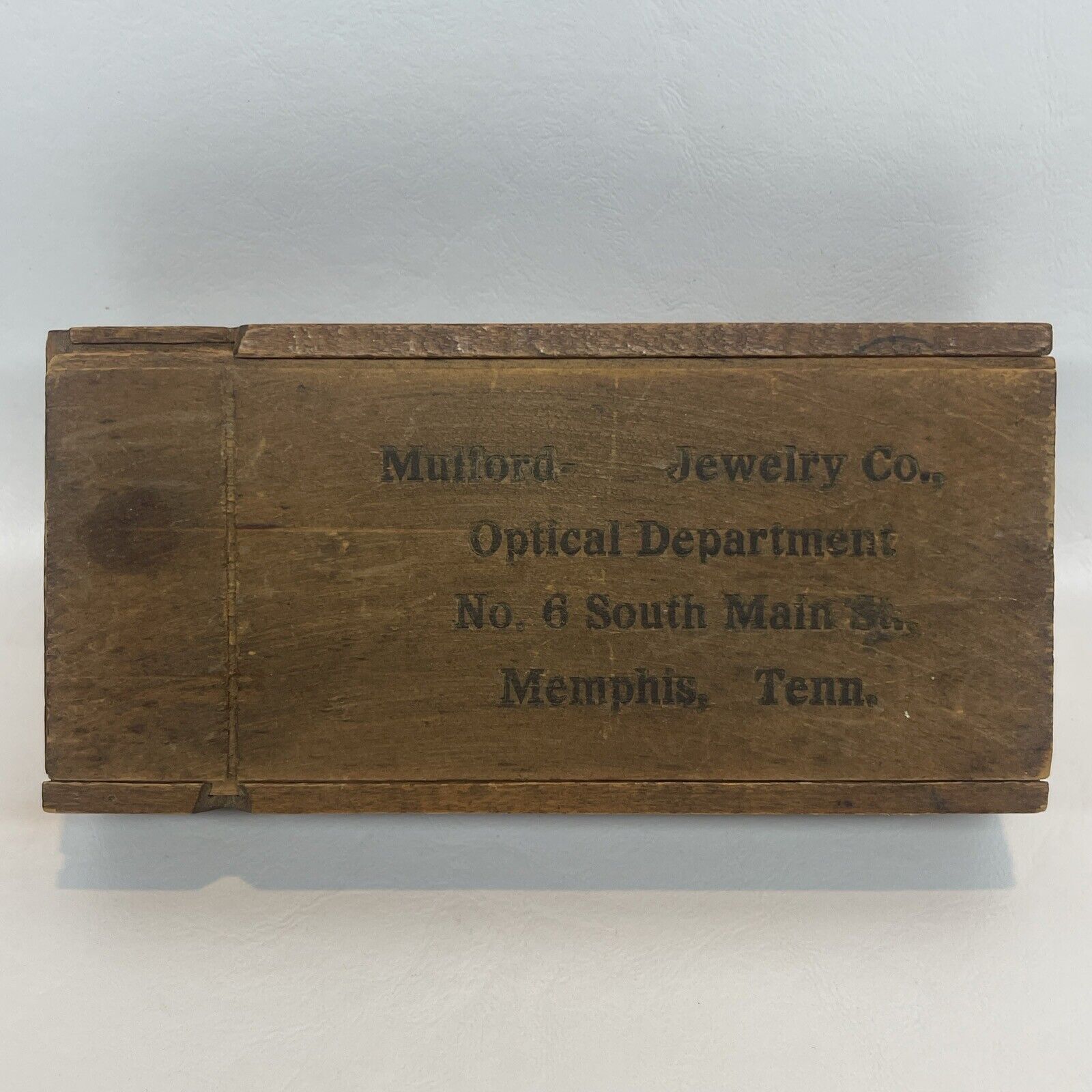 Antique Mulford Jewelry Co Memphis TN Optical Shipping Box Wood Dovetailed 5.75\