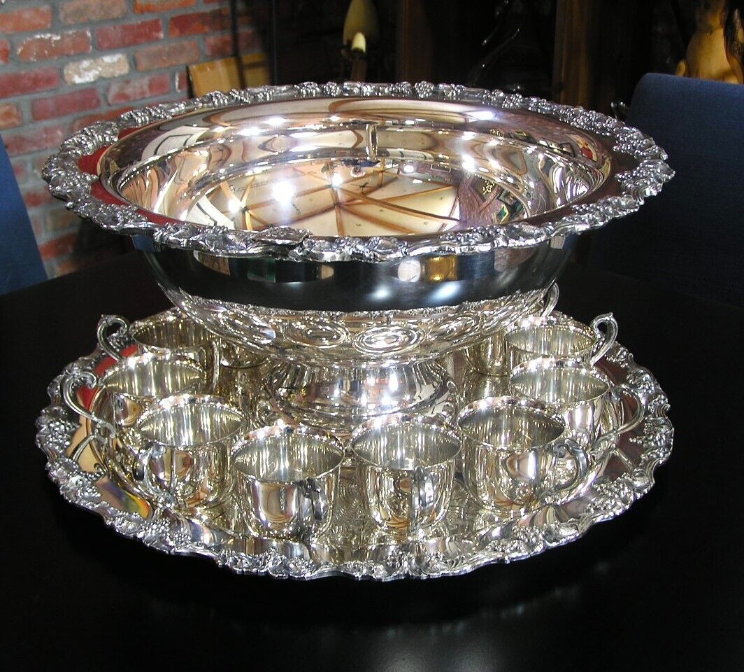 Vintage Sheridan Silver Plate Punch Bowl Set #3410 