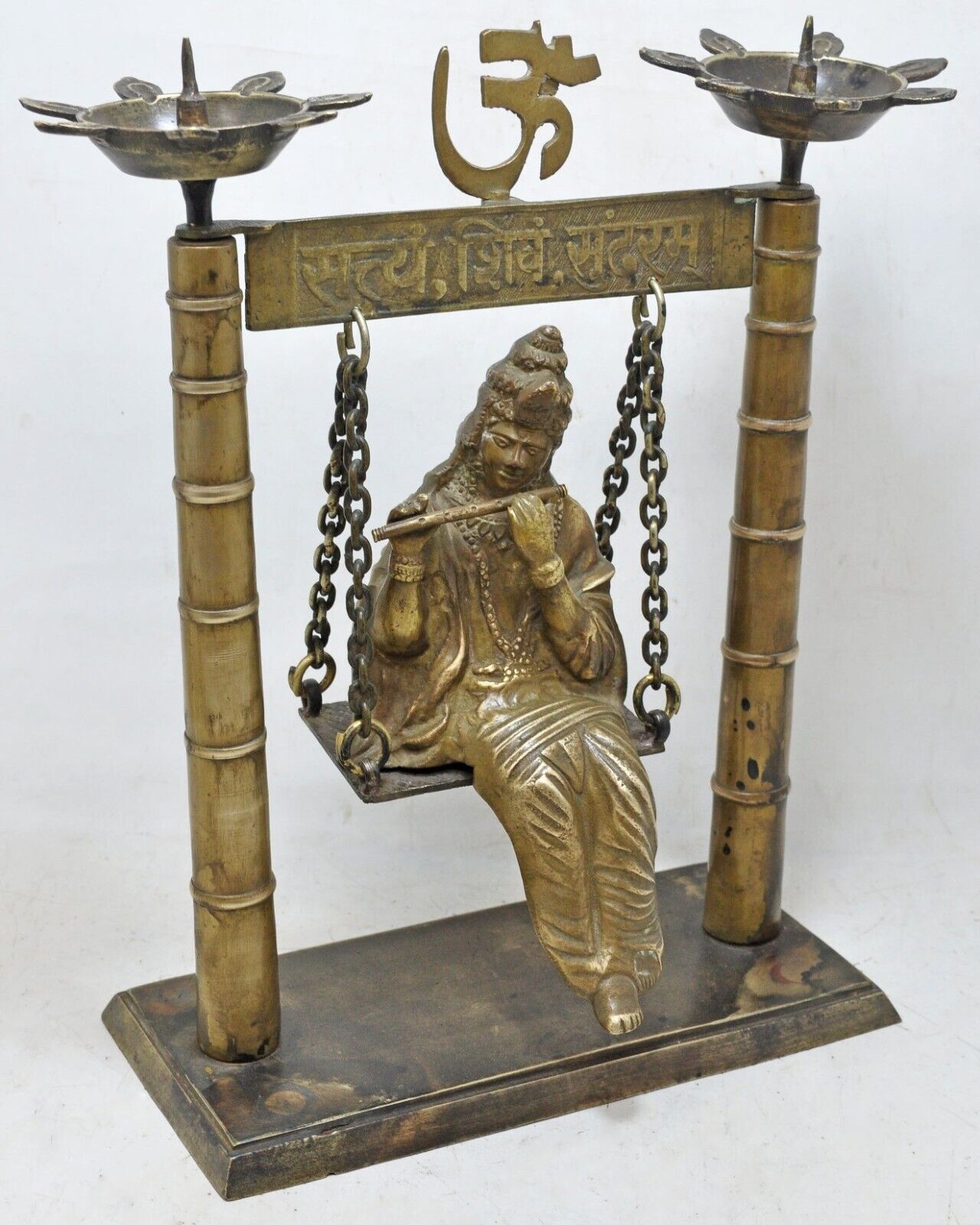 Antique Brass Big Size God Kirsha on Swing Idol Figurine Statue Original Old Eng