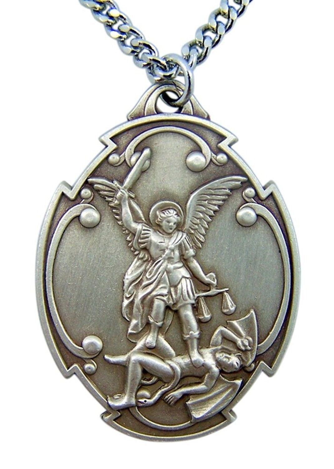 Sterling Silver Saint Michael Who Is Like Unto God Medal Pendant, 1 1/2 Inch