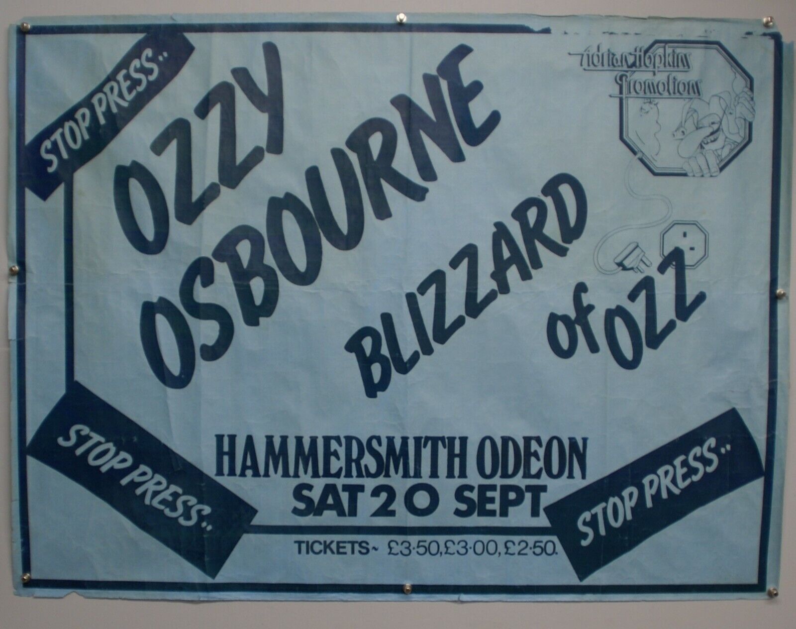 Ozzy Osbourne Poster Randy Rhoads Original Blizzard of Ozz Hammersmith 1980