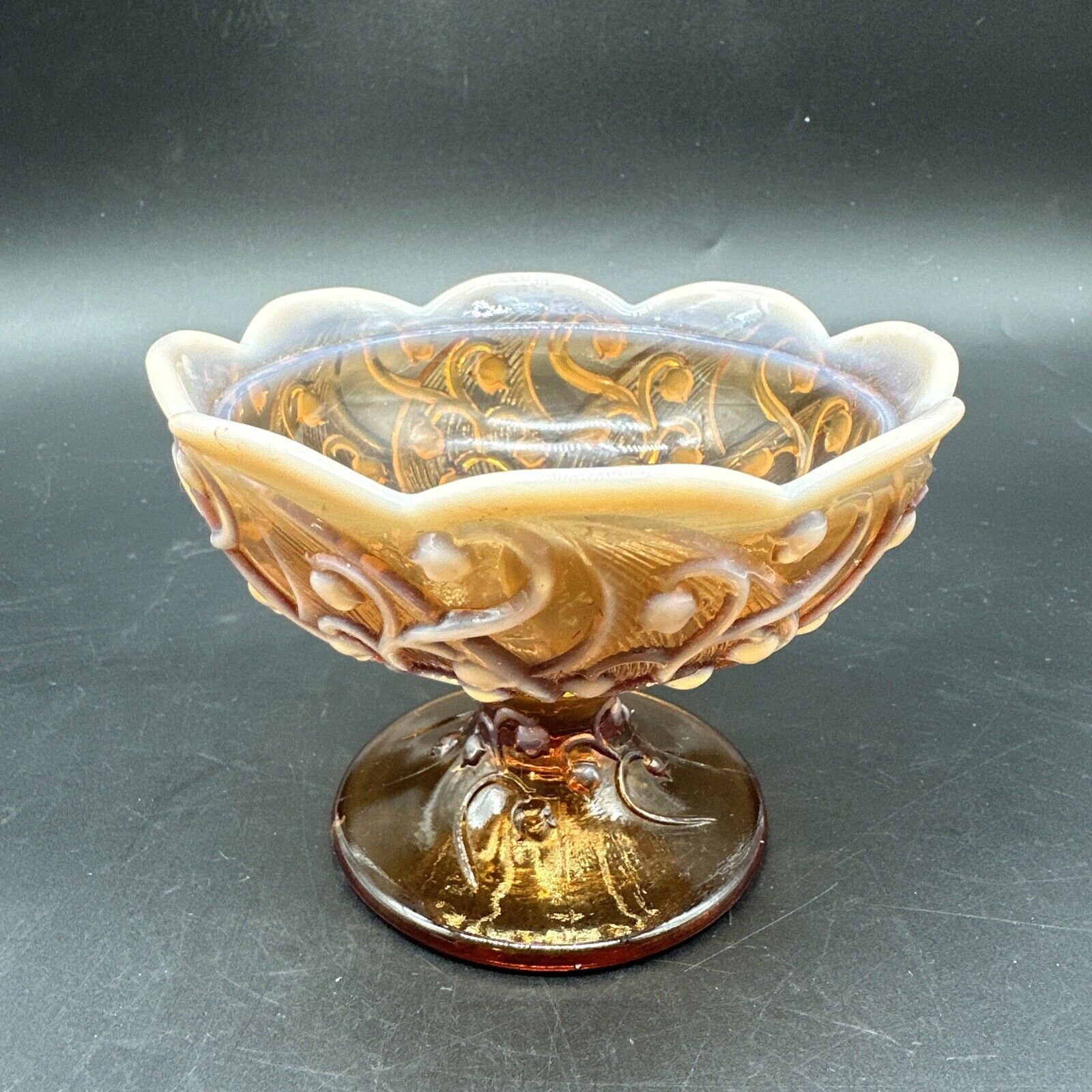 Fenton Glass Amber Opalescent Tulip Water Lily Compote 3 1/2