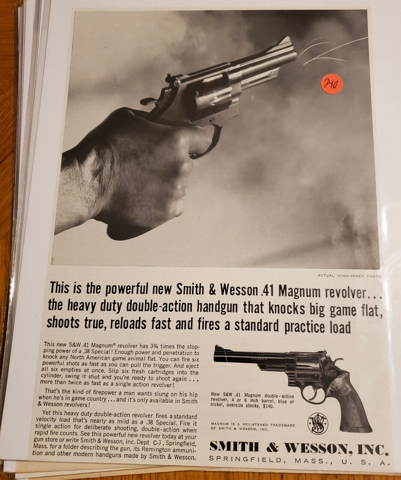 MAN CAVE ART- Vintage Advertising 1964 Smith & Wesson .41 Magnum  #240