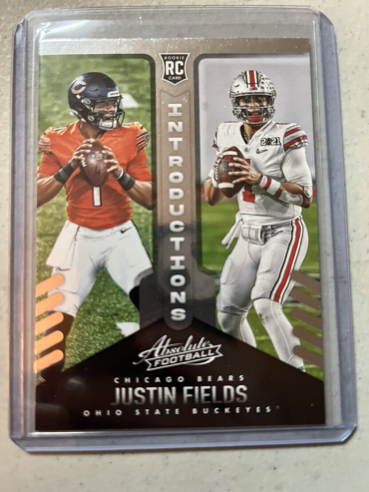 2021 Absolute Justin Fields Introductions Rookie RC Card Chicago Bears INT-8