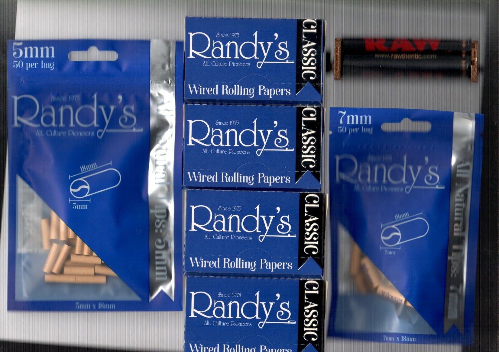 4 Packs RANDY\'S 1 1/4 Size Papers + 5mm and 7mm Tips  RAW 79mm Adjustable Roller