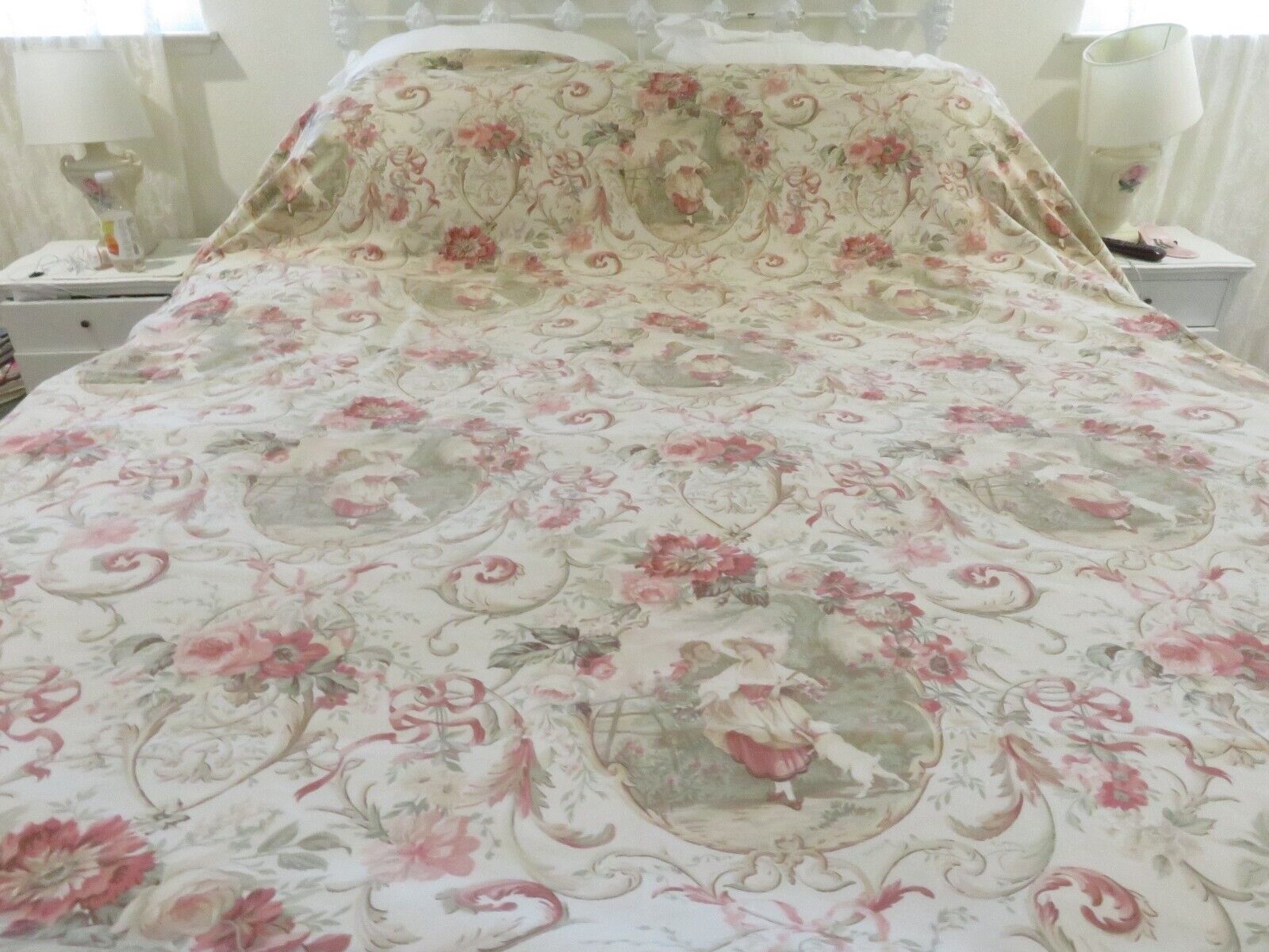 Vintage Custom Made Richloom Fragonard Toile Queen Bedspread Professionally Made