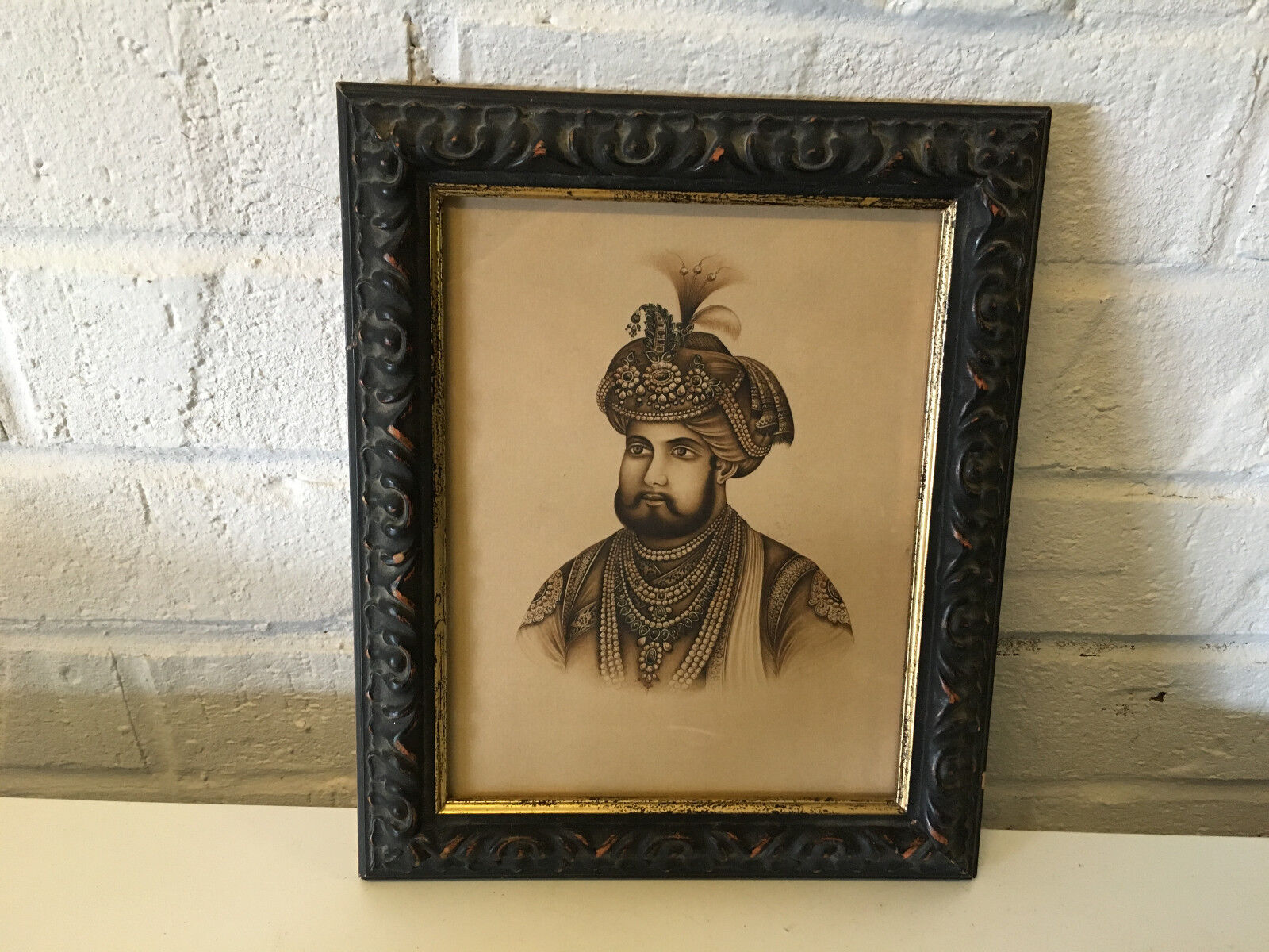 Vintage  Very Fine Indian Mughal / Moghul Portrait Drawing of Man in Turban