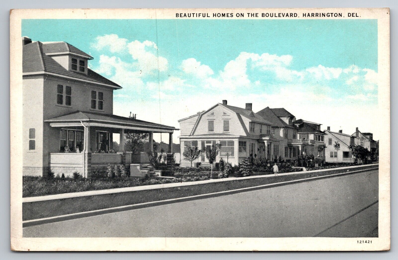 Beautiful Homes on the Boulevard Harrington Delaware DE c1930 Postcard