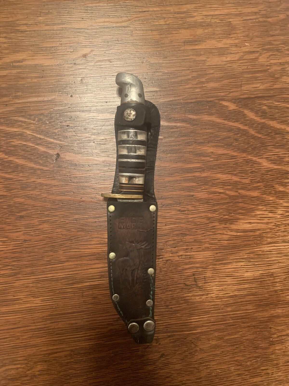 Vintage Western W39 Fixed Blade Knife w/ Edge Mark Leather Sheath - Made in USA