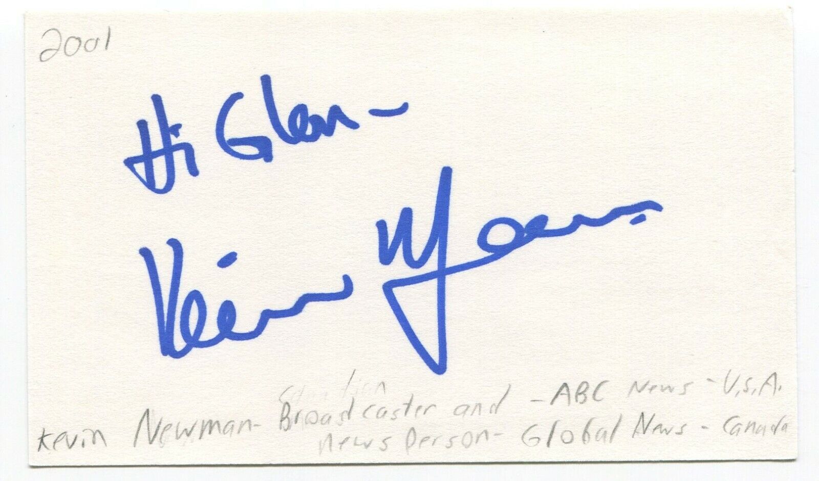 Kevin Newman Signed 3x5 Index Card Autographed Signature Journalist Broadcaster