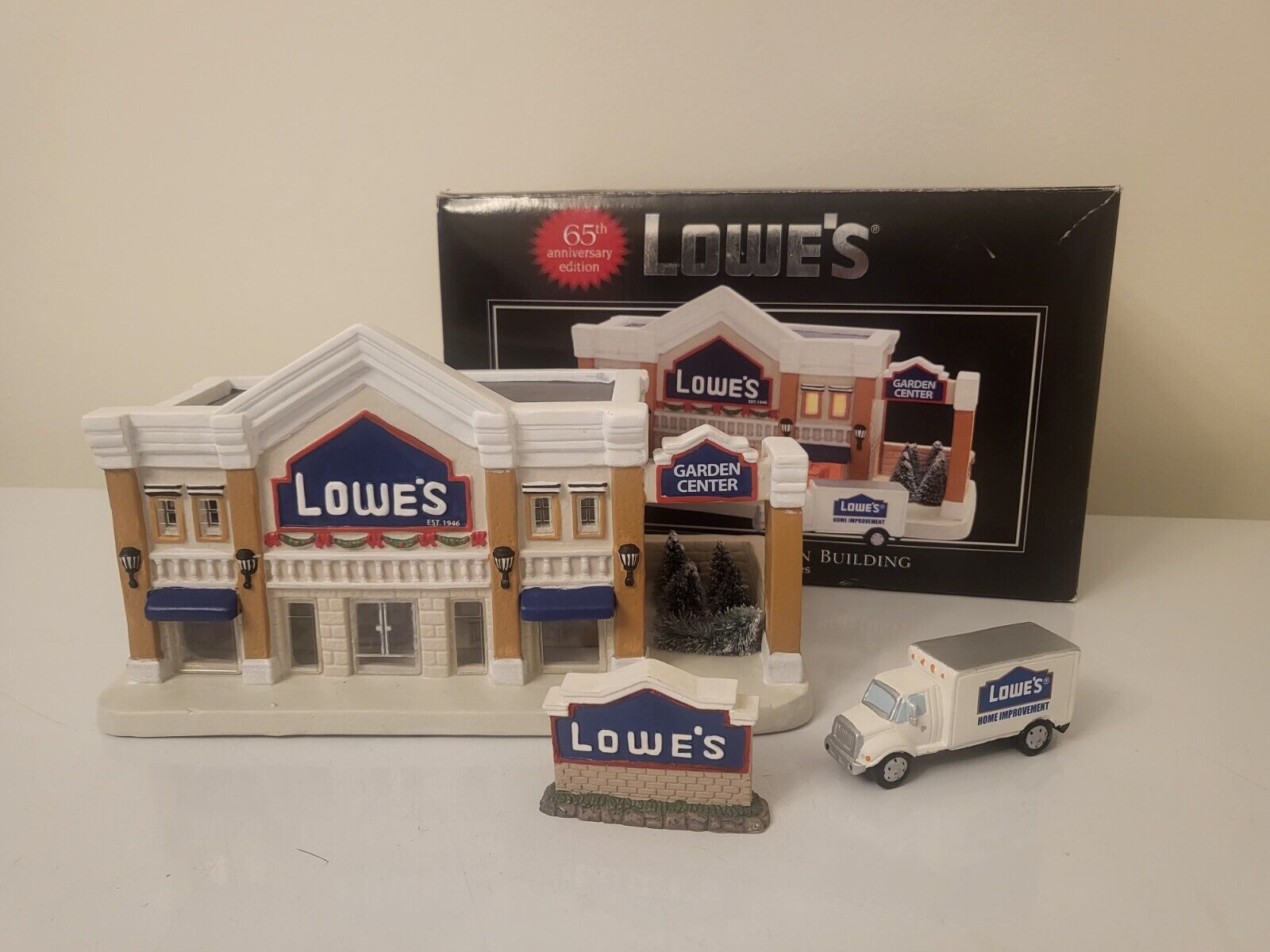 Lowes 65th Anniversary Edition Illuminated Porcelain Building with 2 Accessories