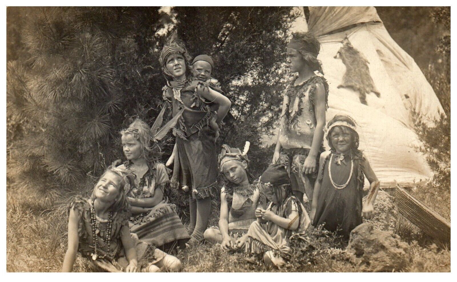 RPPC Children Dressed as American Indians Teepee Antique Postcard Posted 1915