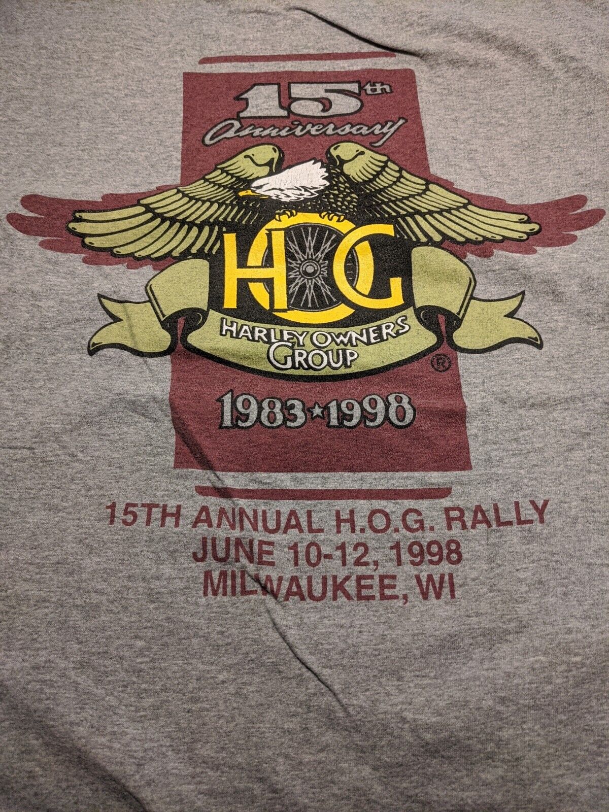 1998 MILWAUKEE WISCONSIN HOG RALLY HARLEY-DAVIDSON HOG OWNERS GROUP T-SHIRT MOTO