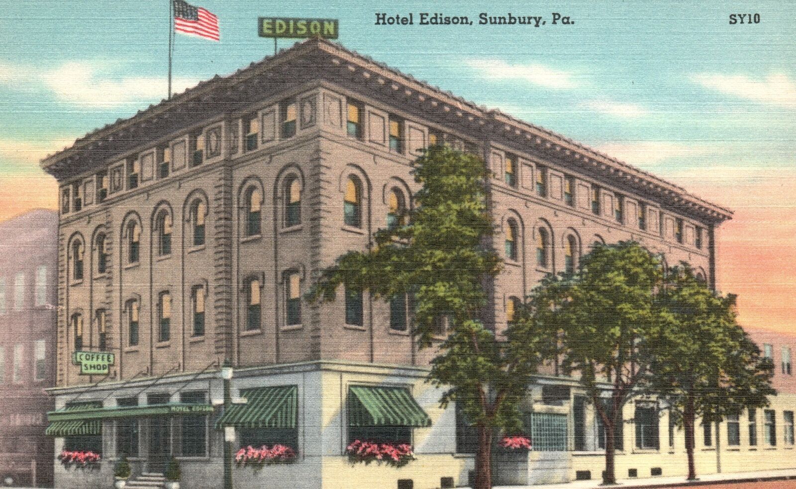 Hotel Edison Sunbury Pennsylvania Historical Building Landmark PA Postcard