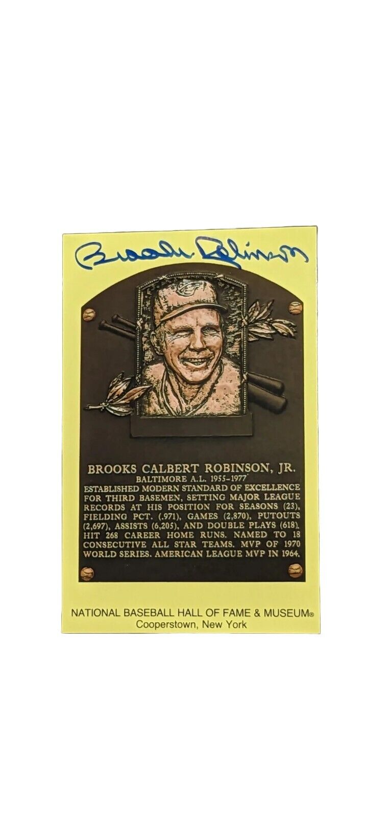 Brooks Robinson Autographed Signed HOF Plaque Orioles Deceased Mint