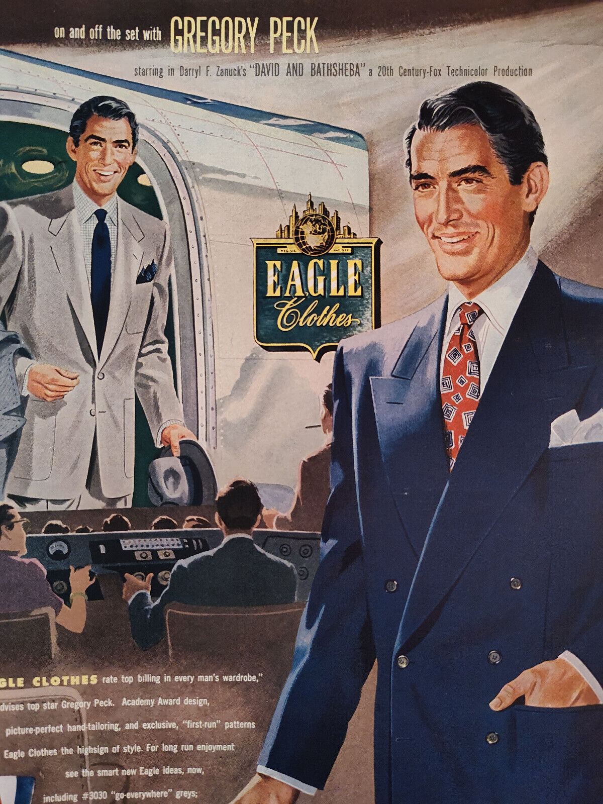 1951 Esquire Original Ad GREGORY PECK for Eagle Men's Clothes Bostonians Shoes