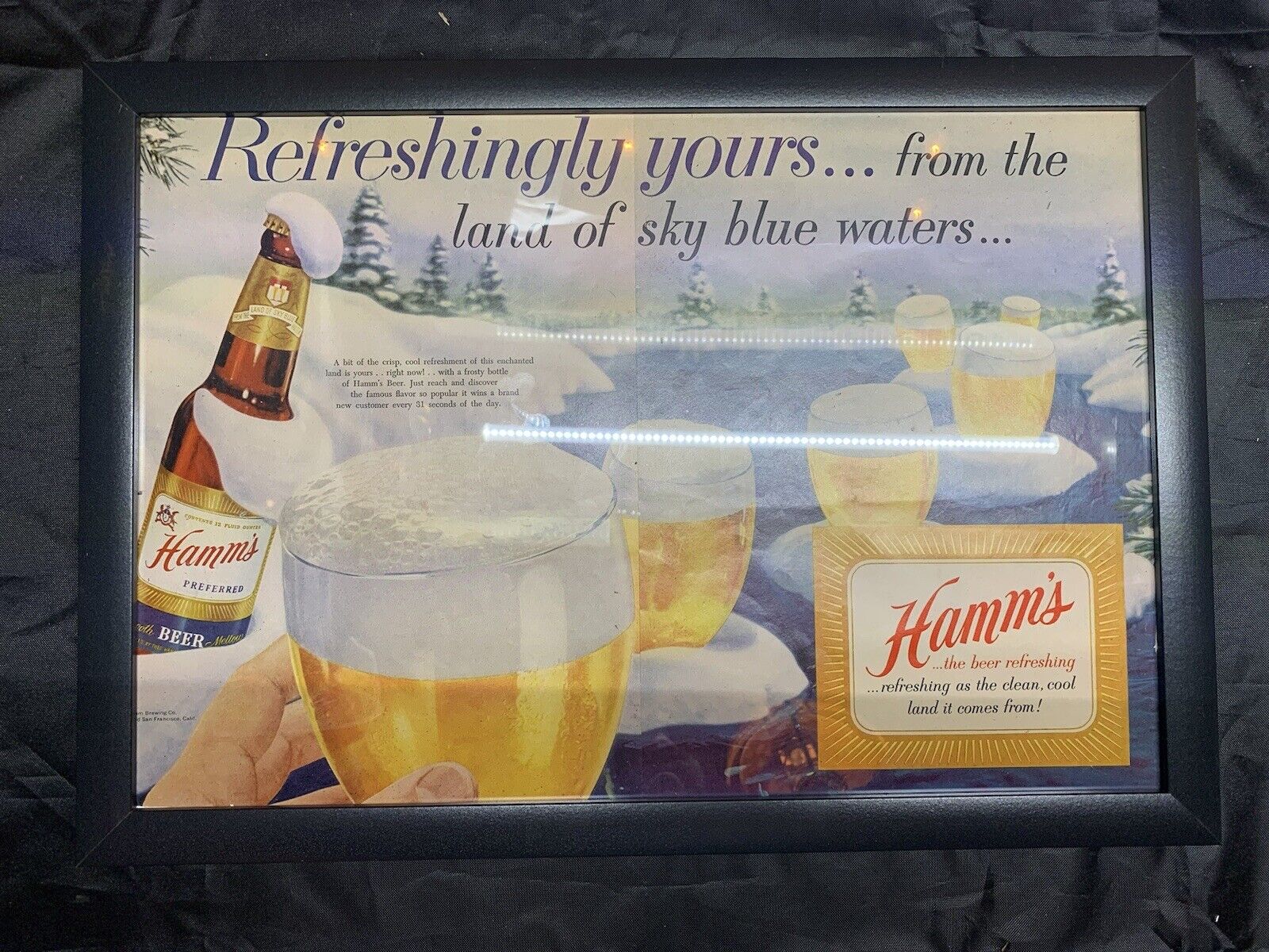 Antique 50s/60s Framed Magazine Ad Hamm\'s Beer - From Land of Sky Blue Waters