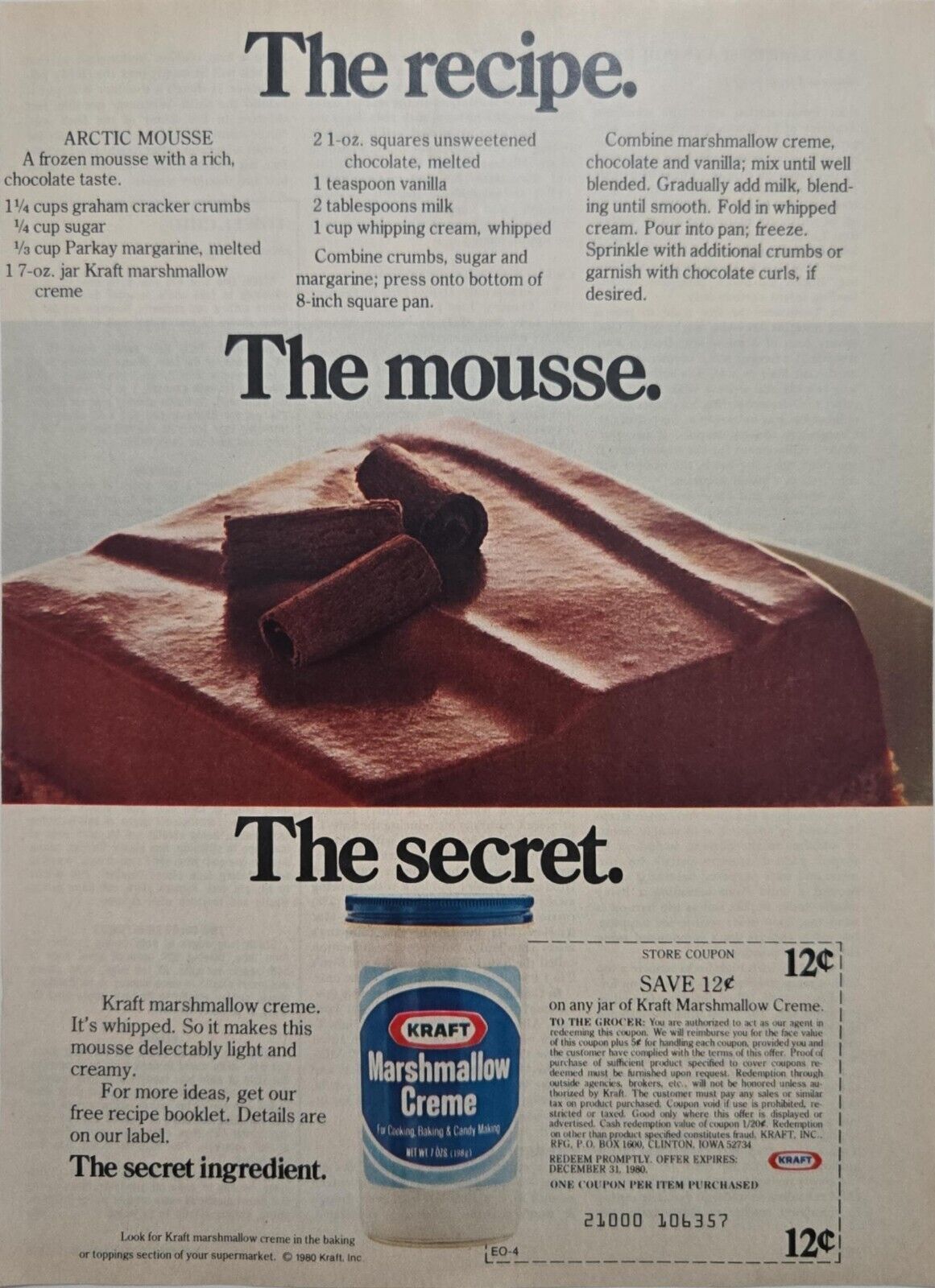 1980 Vintage Print Ad Kraft Marshmallow Creme Arctic Mouse Recipe 