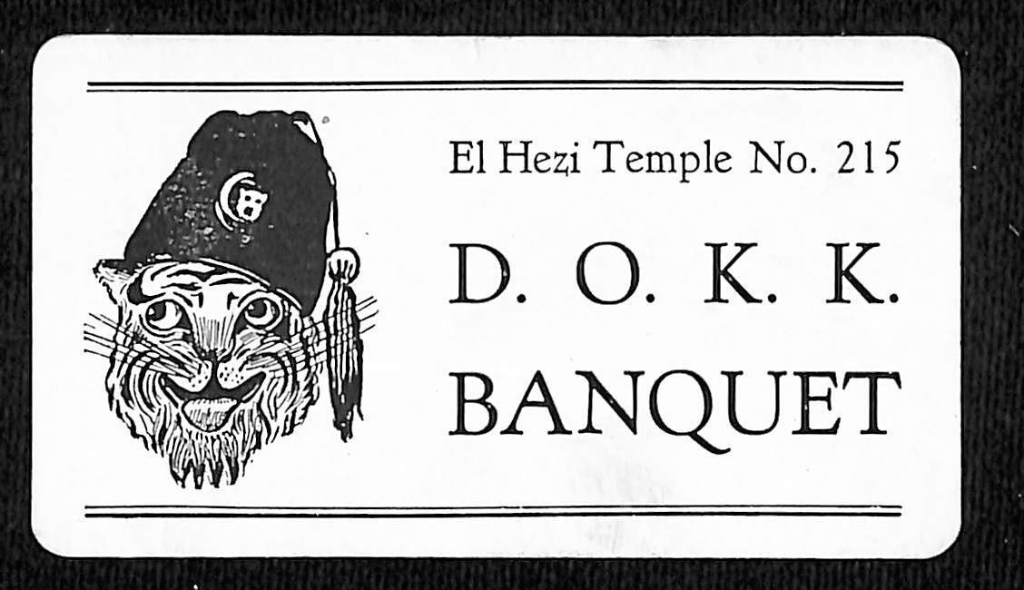 Dramatic Order of the Knights D.O.K.K. El Hezi Temple 215 Banquet Ticket - c1935