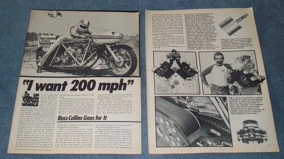 1981 Russ Collins\' Custom Honda Drag Motorcycle Vintage Article \