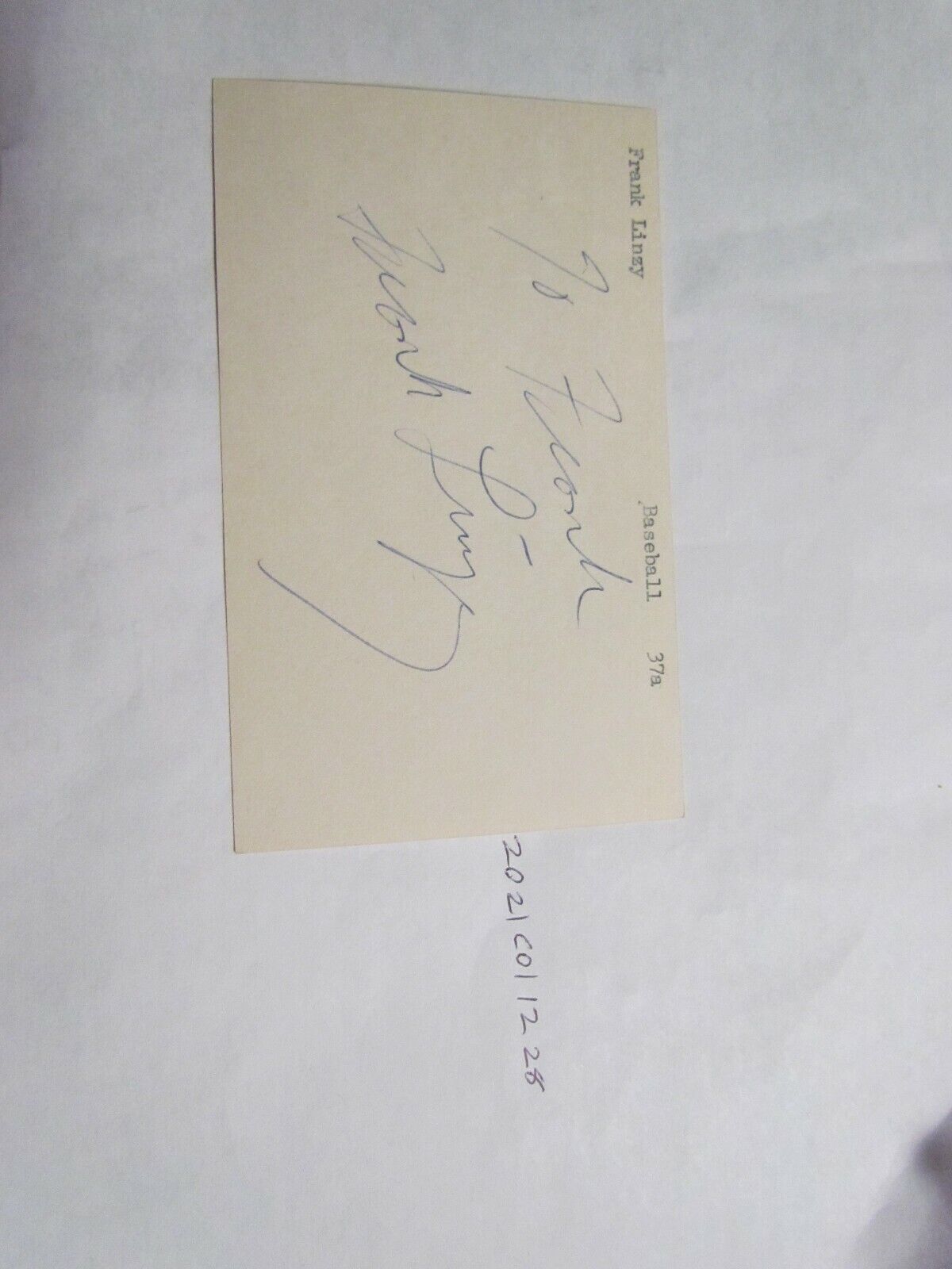 Frank Linzy Signed Index Card Beckett Pre Certified 3
