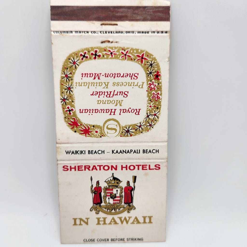 Vintage Matchbook Sheraton Hotels Hawaii Waikiki Beach Kaanapali Beach 1963