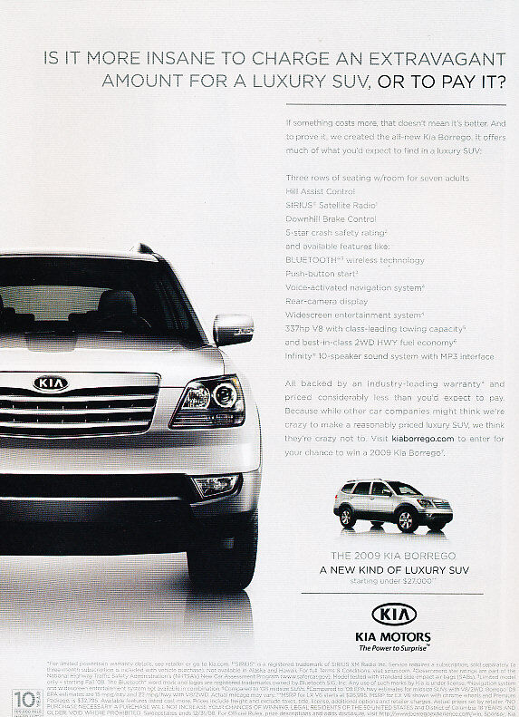 2009 Kia Borrego - luxury suv -  Classic Advertisement Ad A58-B