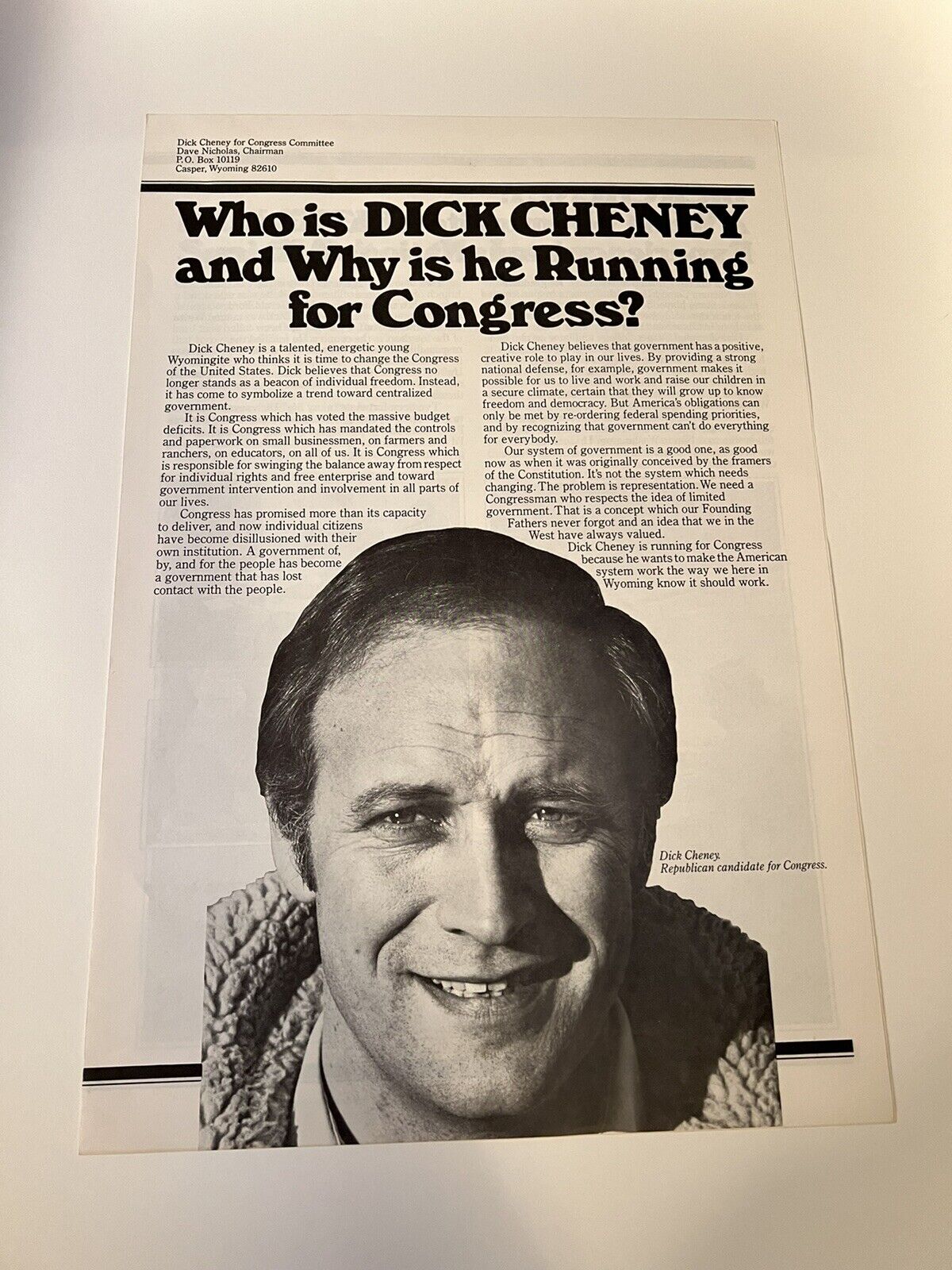 Rare 1978 Dick Cheney for Congress Brochure