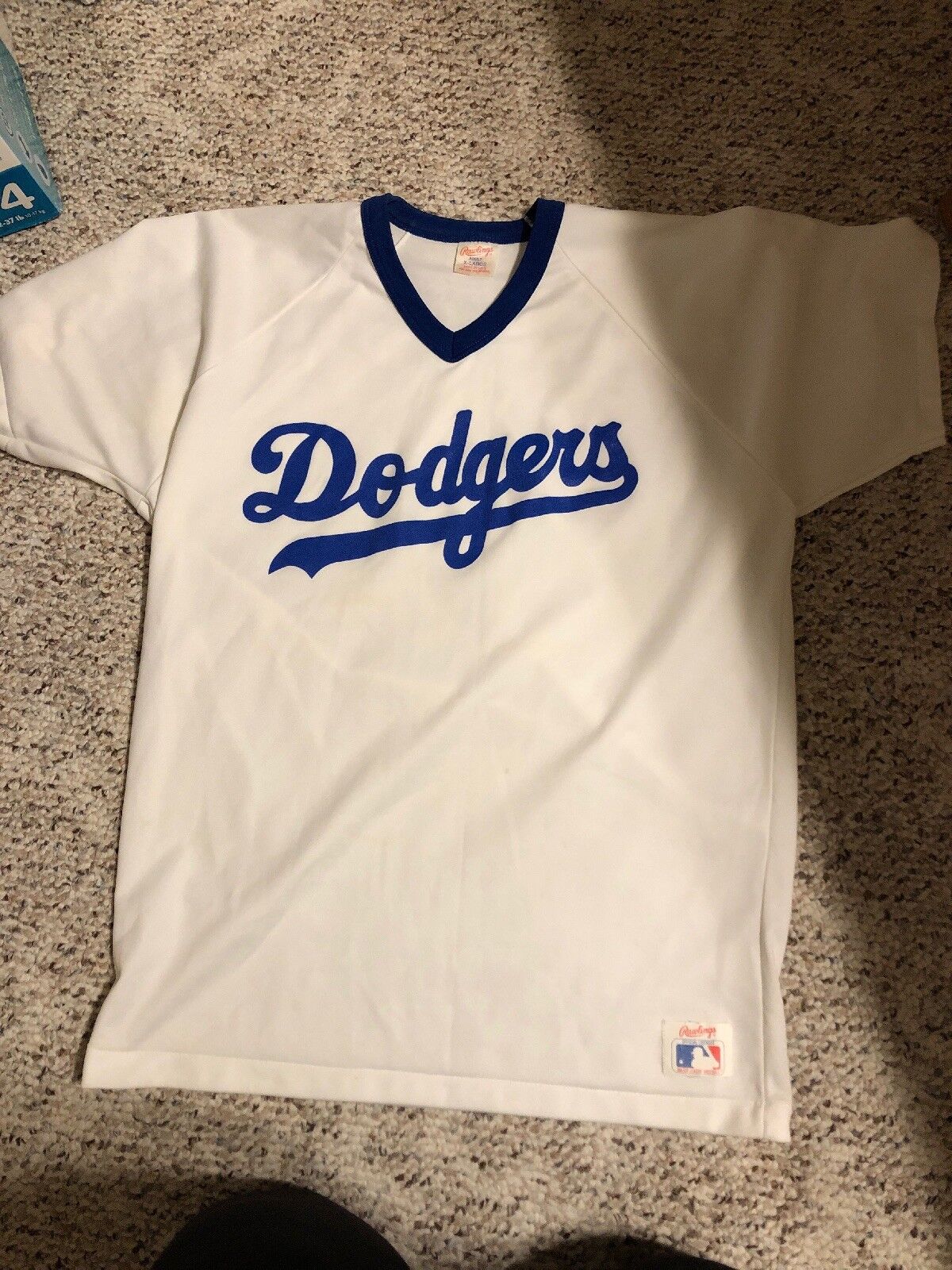 Vintage Rawlings Dodgers Jersey Size Xl White With Blue Writing Baseball