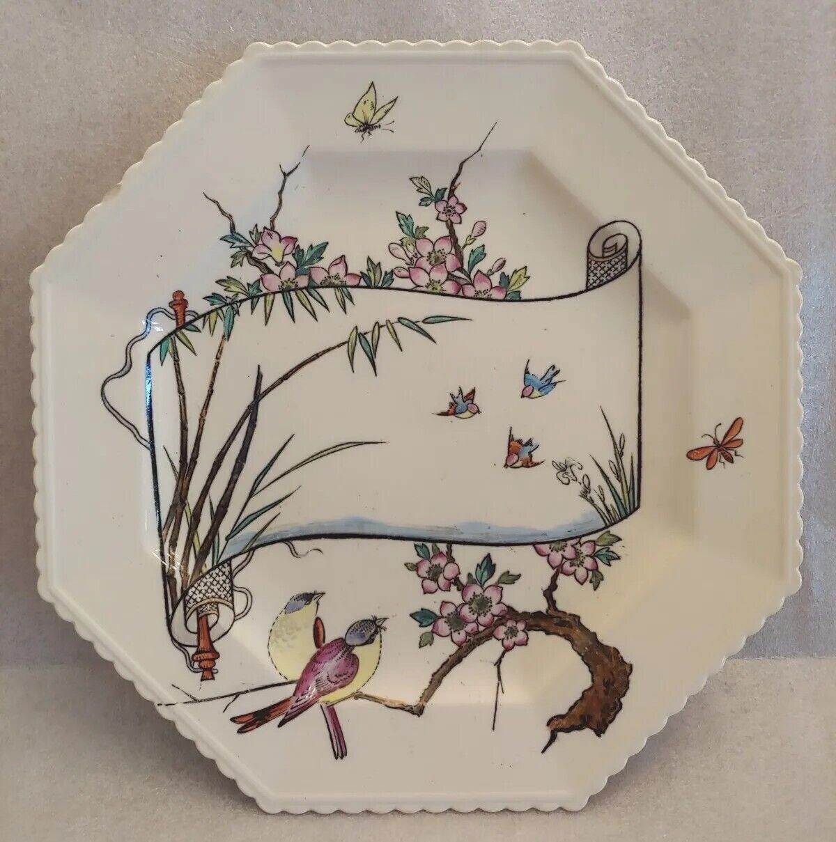 Aesthetic Movement 1879 Copeland Spode Plate Transferware Birds Cherry Blossoms