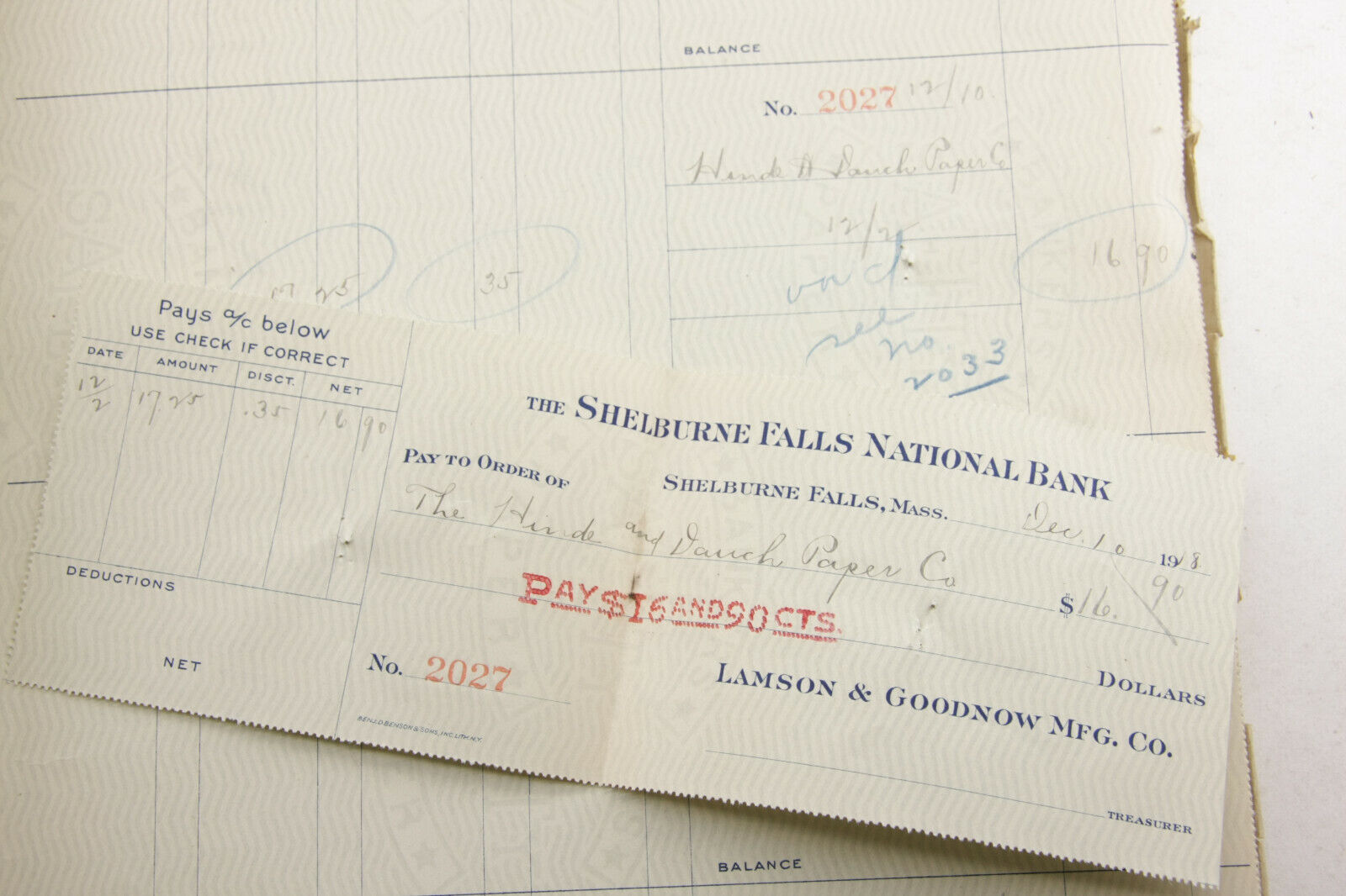 1918 Lamson Goodnow Check Register #2001 - 2500 12/7/18- 3/31/1919 Ephemera N302