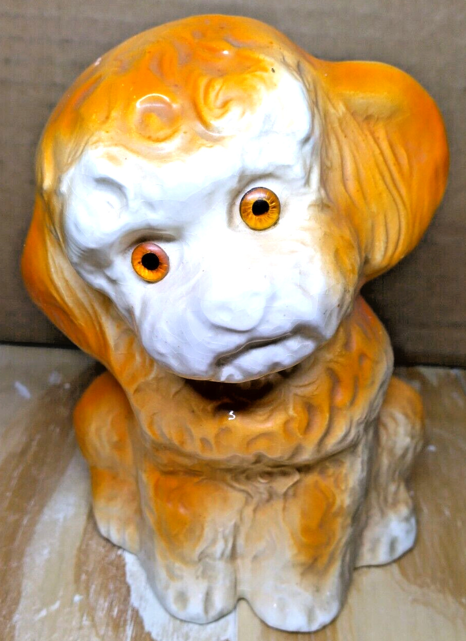 Vintage Porcelain 1950\'s Orange Dog Glassy Eyes Glossy Home Decor 6.5\