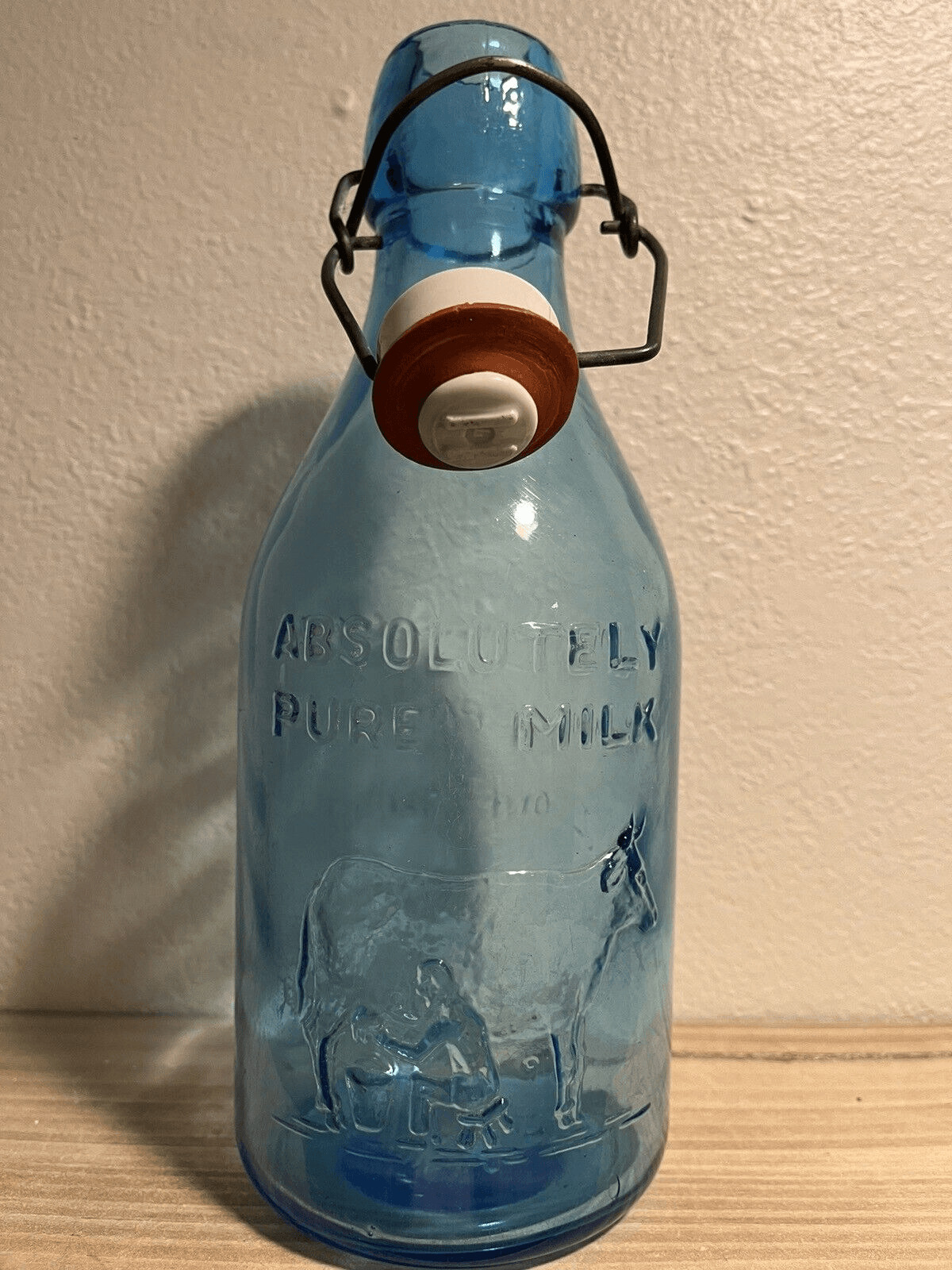 Vtg 60’s Thatcher\'s Dairy Embossed Milk Bottle Pat.1884 Turquoise Glass 1 Qt