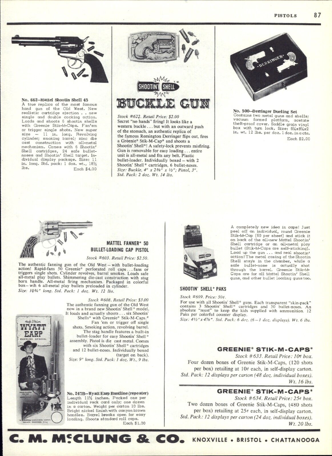 1960 PAPER AD Mattel Toy Cap Gun Fanner 50 Wyatt Earp Buffalo Hunter Winchester