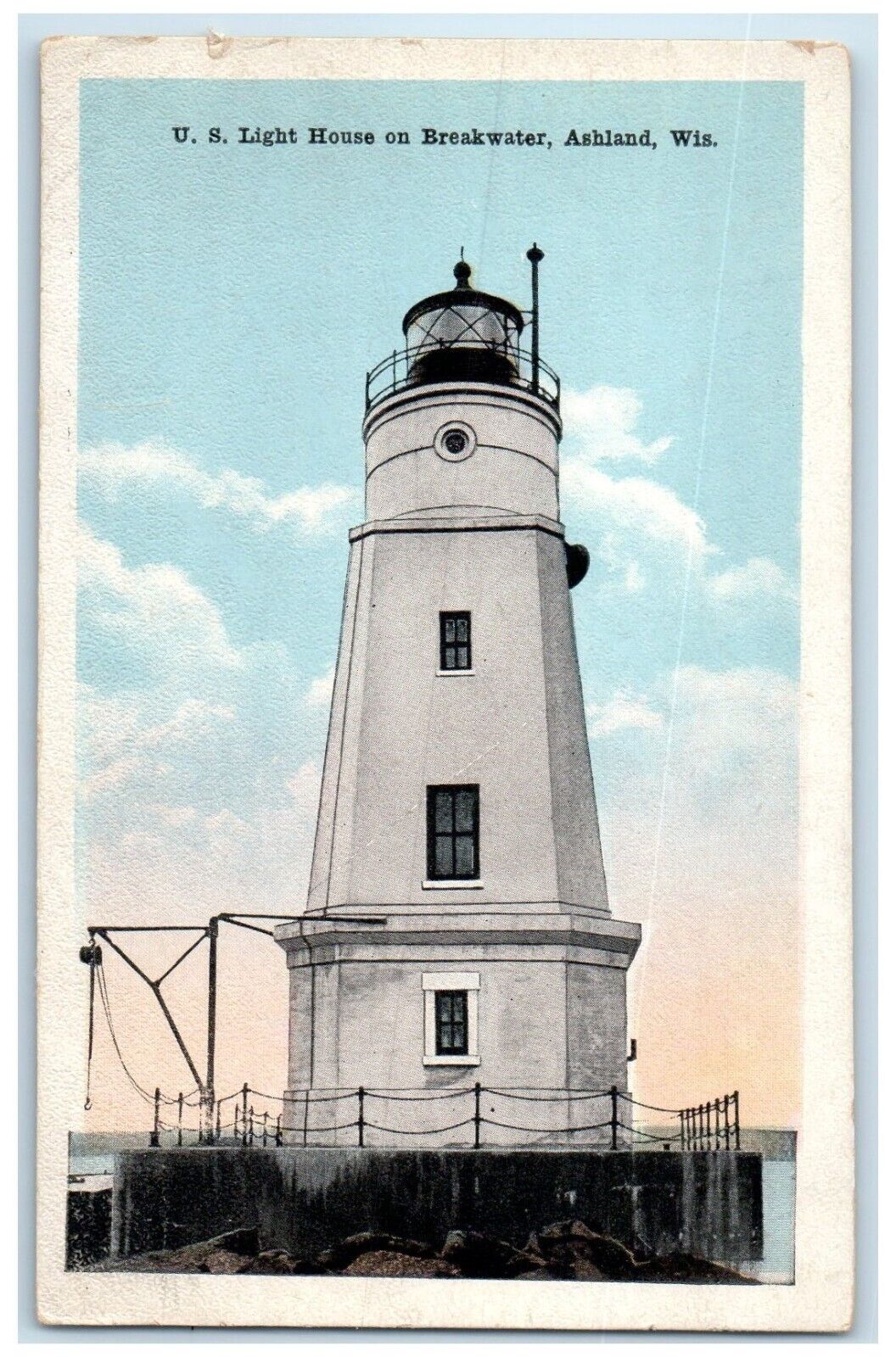 c1920 US Light House Breakwater Exterior Building Ashland Wisconsin WI Postcard