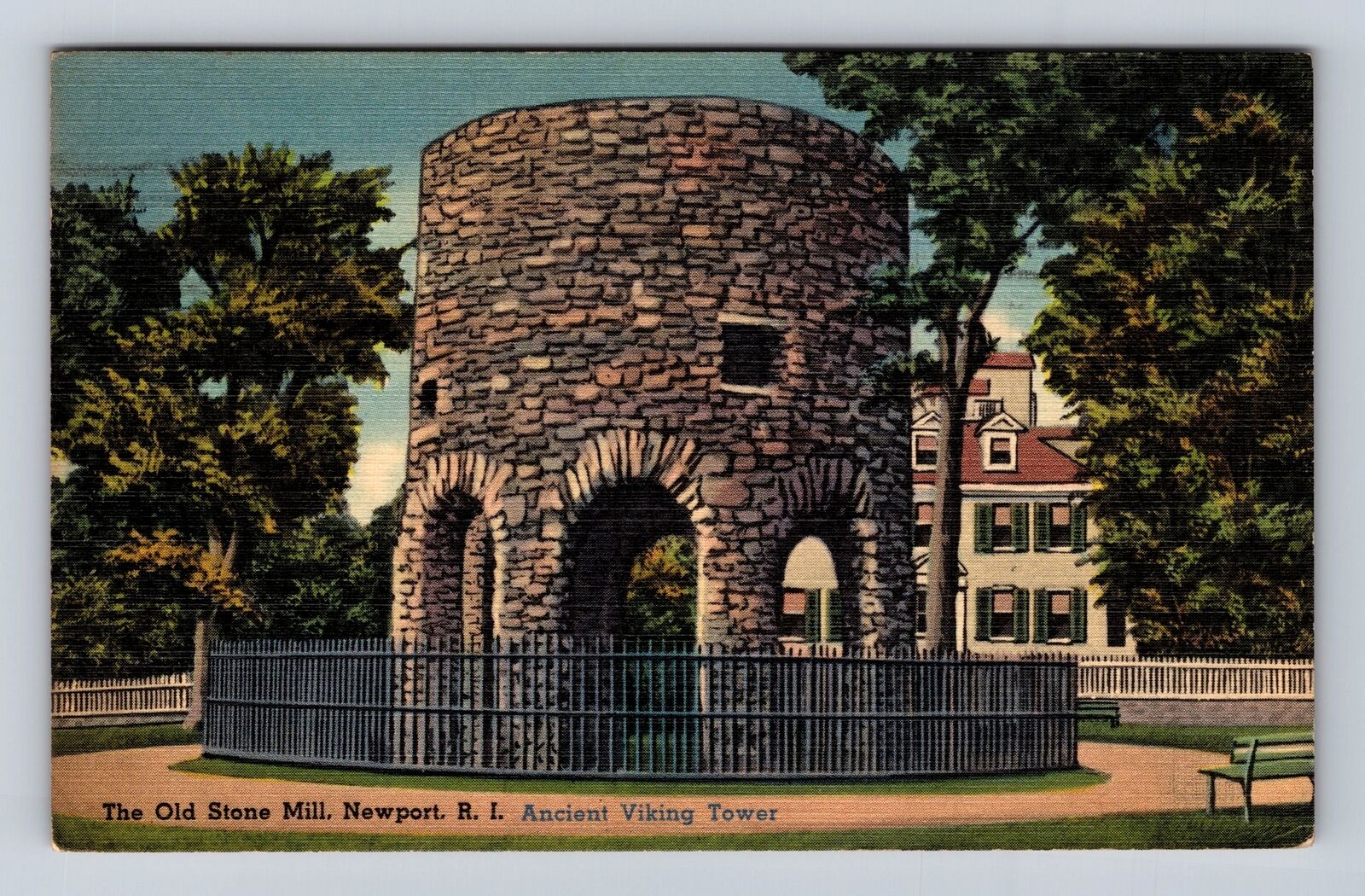 Newport RI-Rhode Island, The Old Stone Mill, Antique, Vintage c1941 Postcard