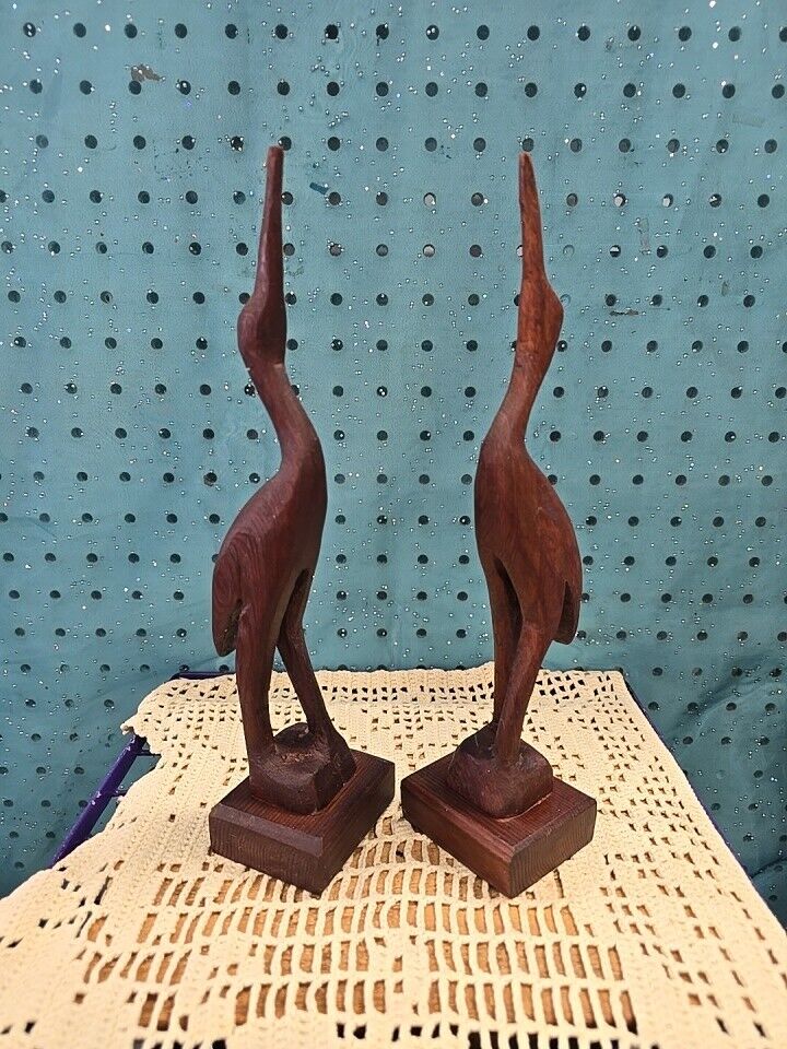 Set Of 2 Vintage Wood Hand Carved Folk Art Cranes/Herons, Both 10.5\