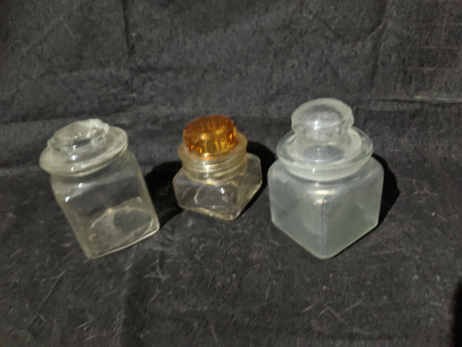 3 lot VTG Retro Glass Jar Lid Container Special Spice Tobacco Funky 60s 70s 80s