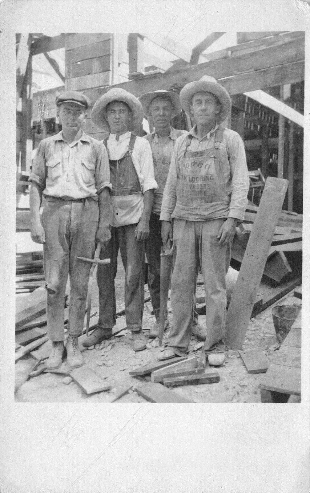 Real Photo Postcard Four Construction Workers at Building Site Tennessee~115792