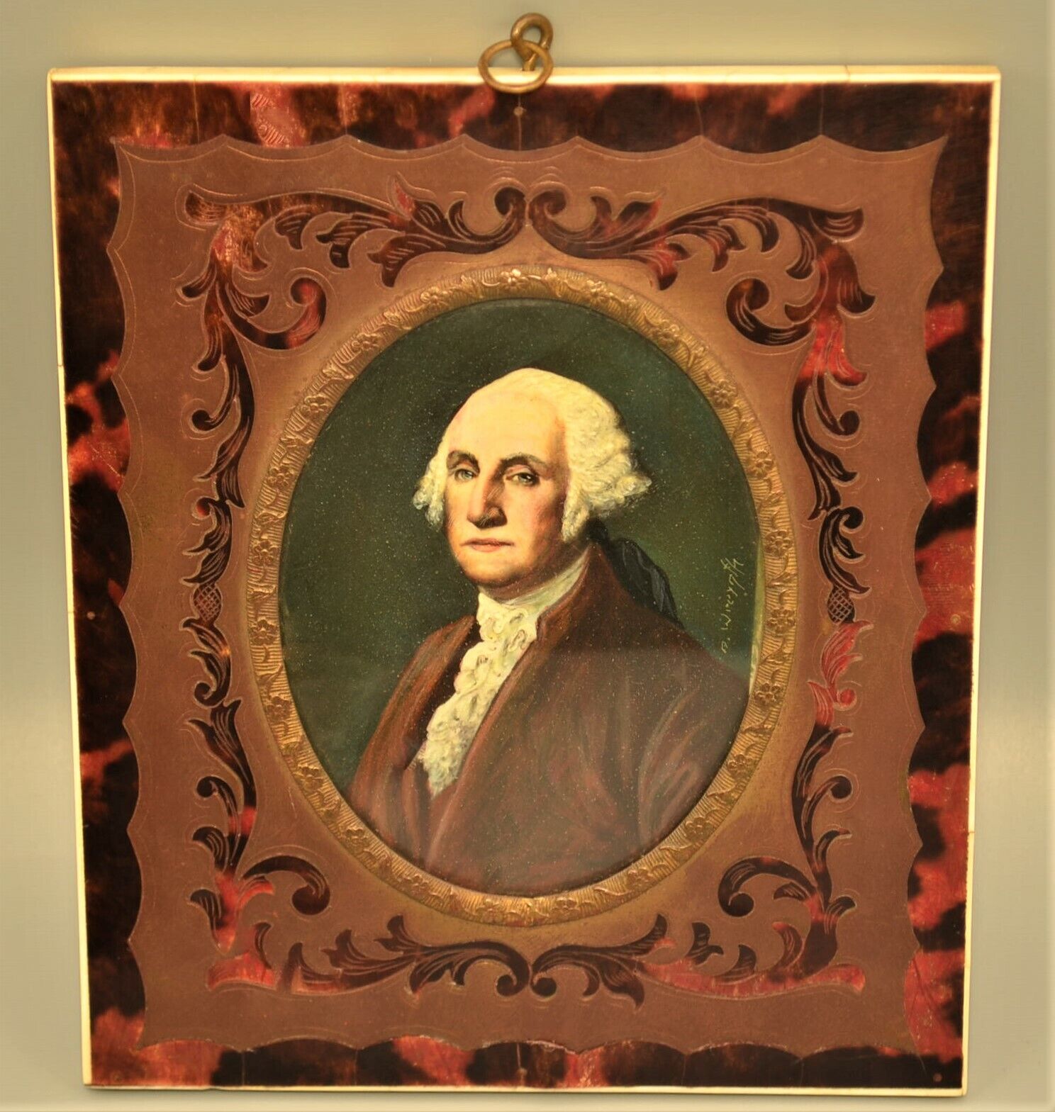 GEORGE WASHINGTON Antique Original Signed Miniature Boulle Portrait Oil Painting