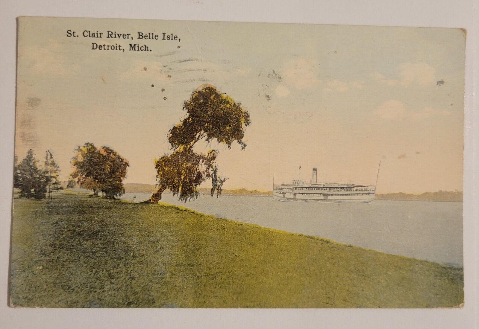 Postmarked 1916 Detroit MI-Michigan Belle Isle St Claire River Postcard Y1
