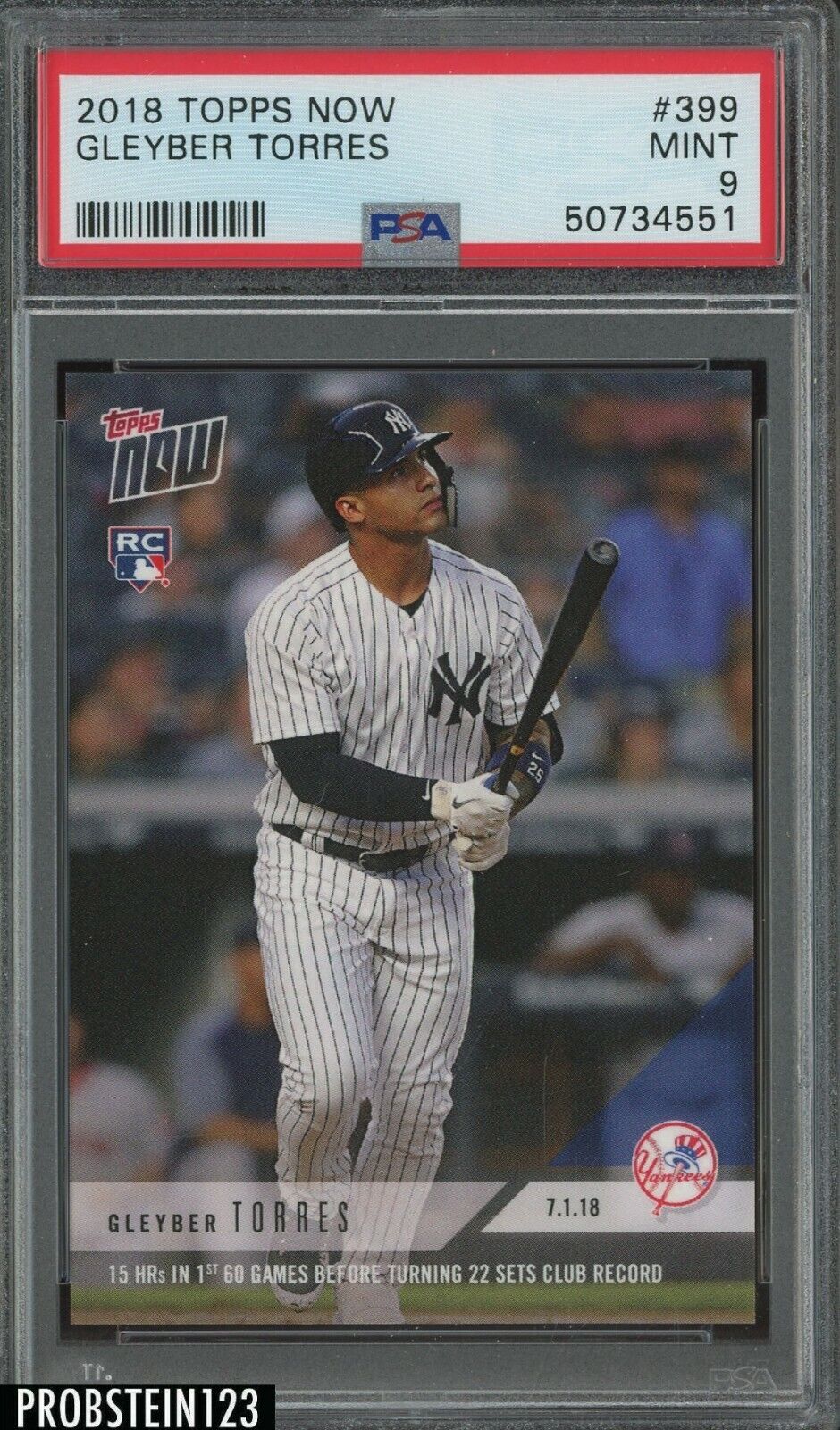 2018 Topps Now #399 Gleyber Torres New York Yankees RC Rookie PSA 9 MINT