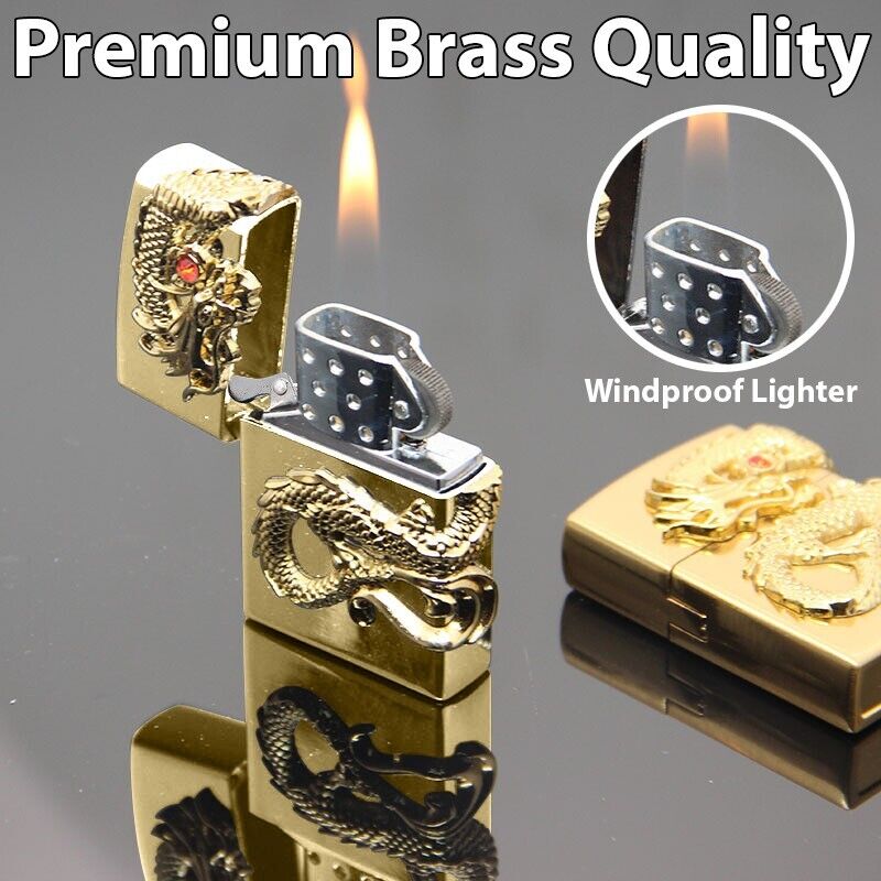 Premium Gold Dragon Lighter Luxury Zipp stylish Windproof Torch Cigar Retro USA
